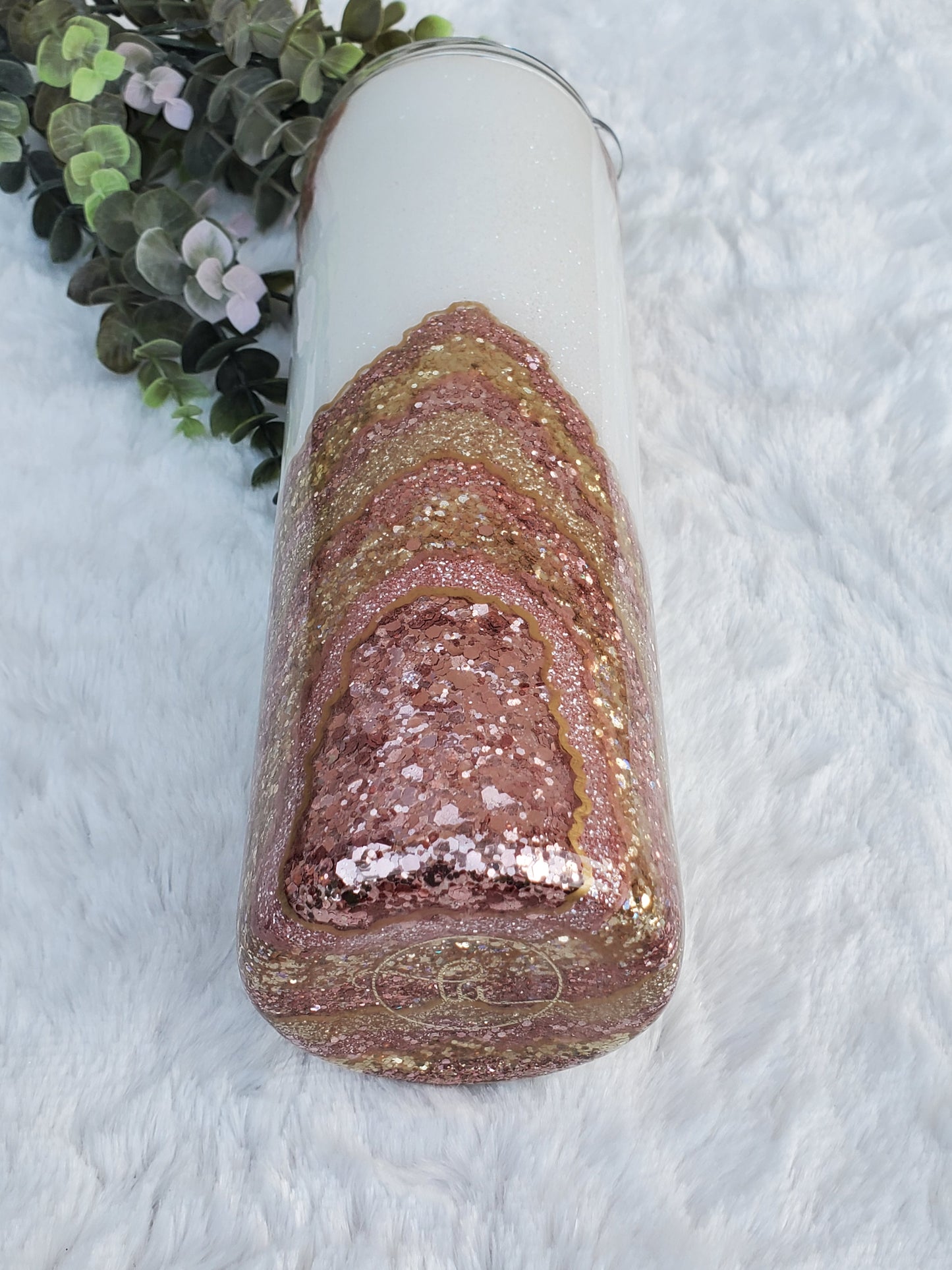 Geode Rose Gold hand glittered custom tumbler - 30 oz skinny taper