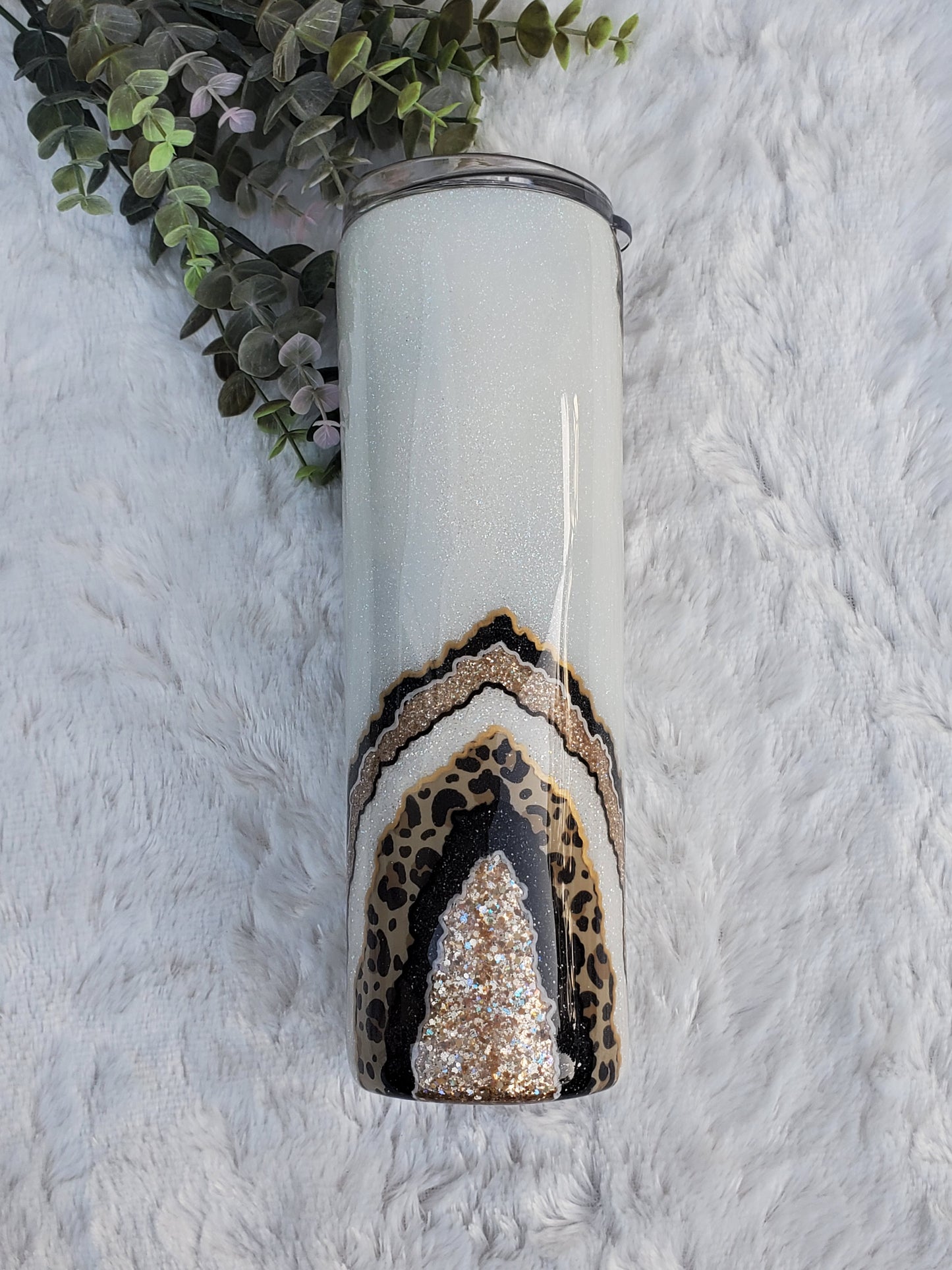 Geode leopard hand glittered custom tumbler - 30 oz skinny taper