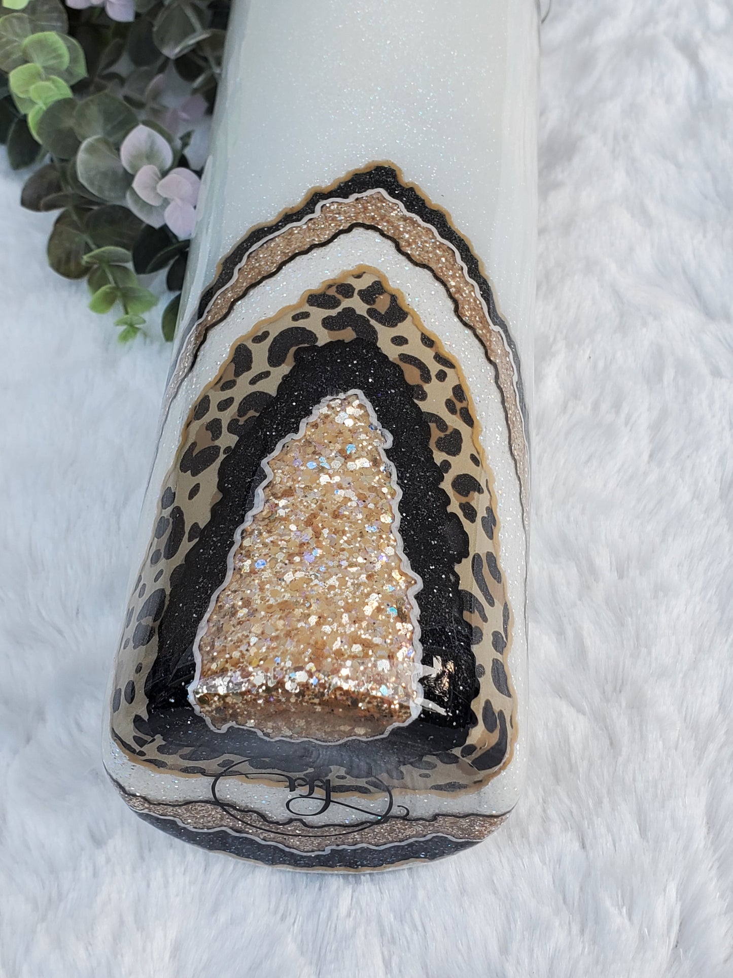 Geode leopard hand glittered custom tumbler - 30 oz skinny taper