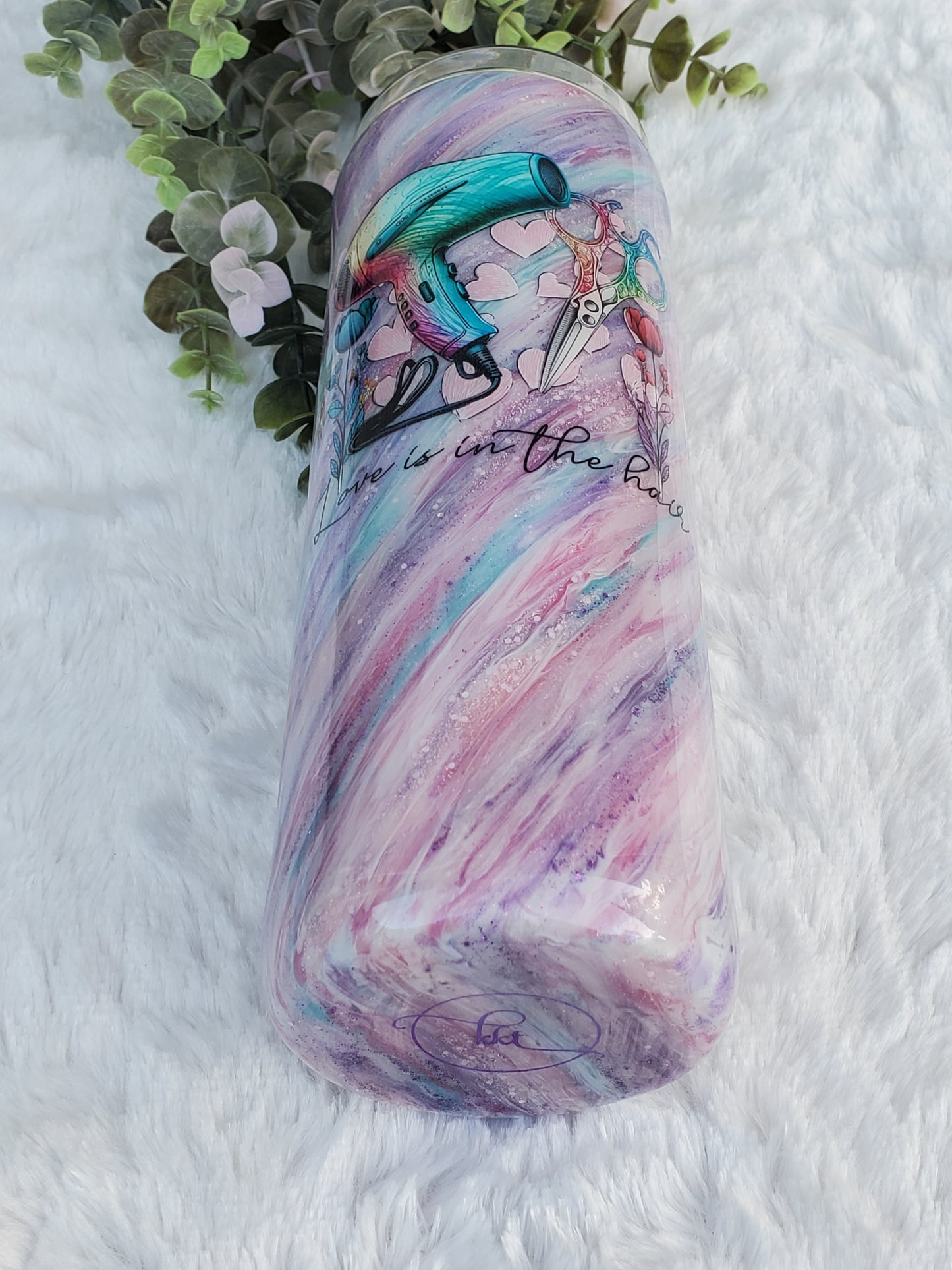 Hair stylist Hatching Custom Tumbler - 20 oz Skinny Straight - pink turquoise purple