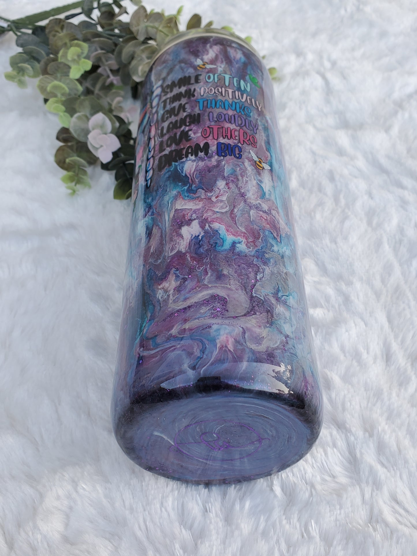 Dragonfly positive ink pigment swirl custom tumbler - 30 oz skinny taper - purple blue