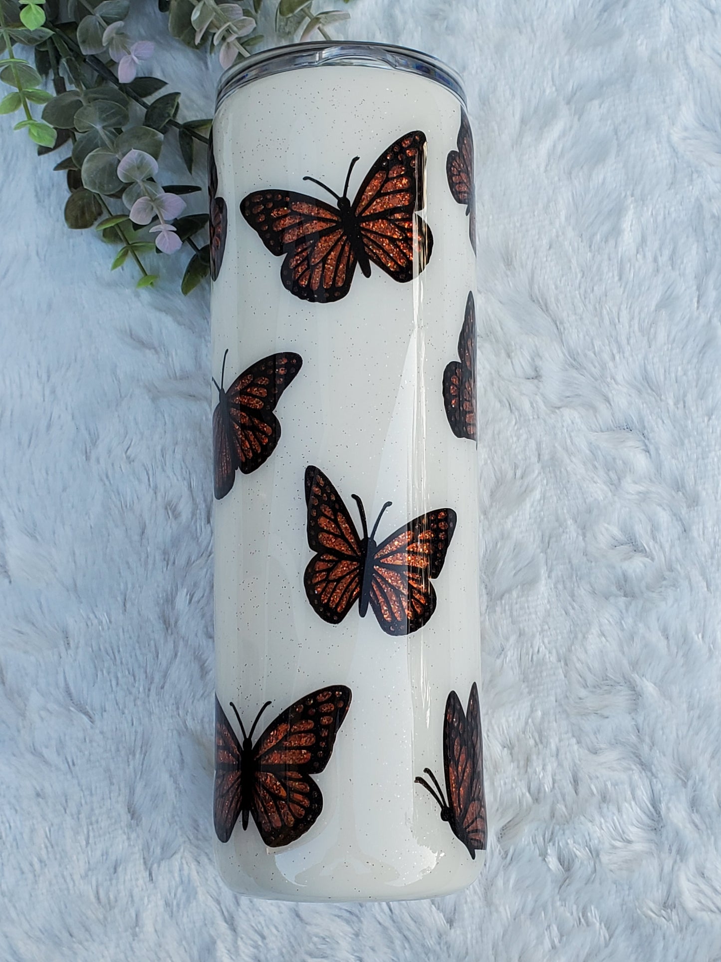 Change is Beautiful Butterfly Peekaboo Custom Tumbler - 20 oz Skinny Straight - orange glitter