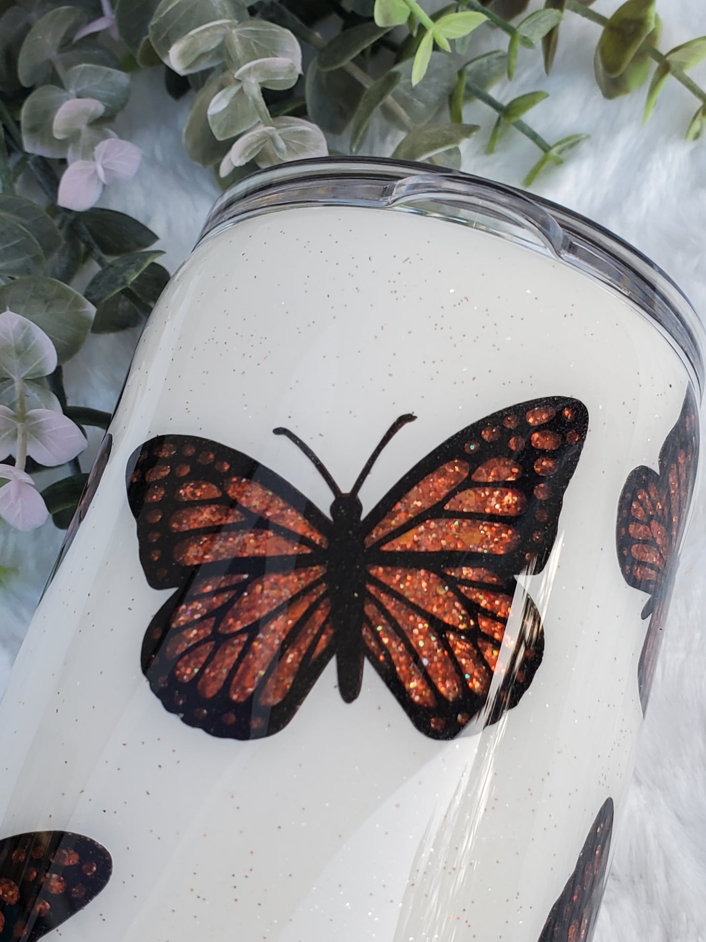 Change is Beautiful Butterfly Peekaboo Custom Tumbler - 20 oz Skinny Straight - orange glitter