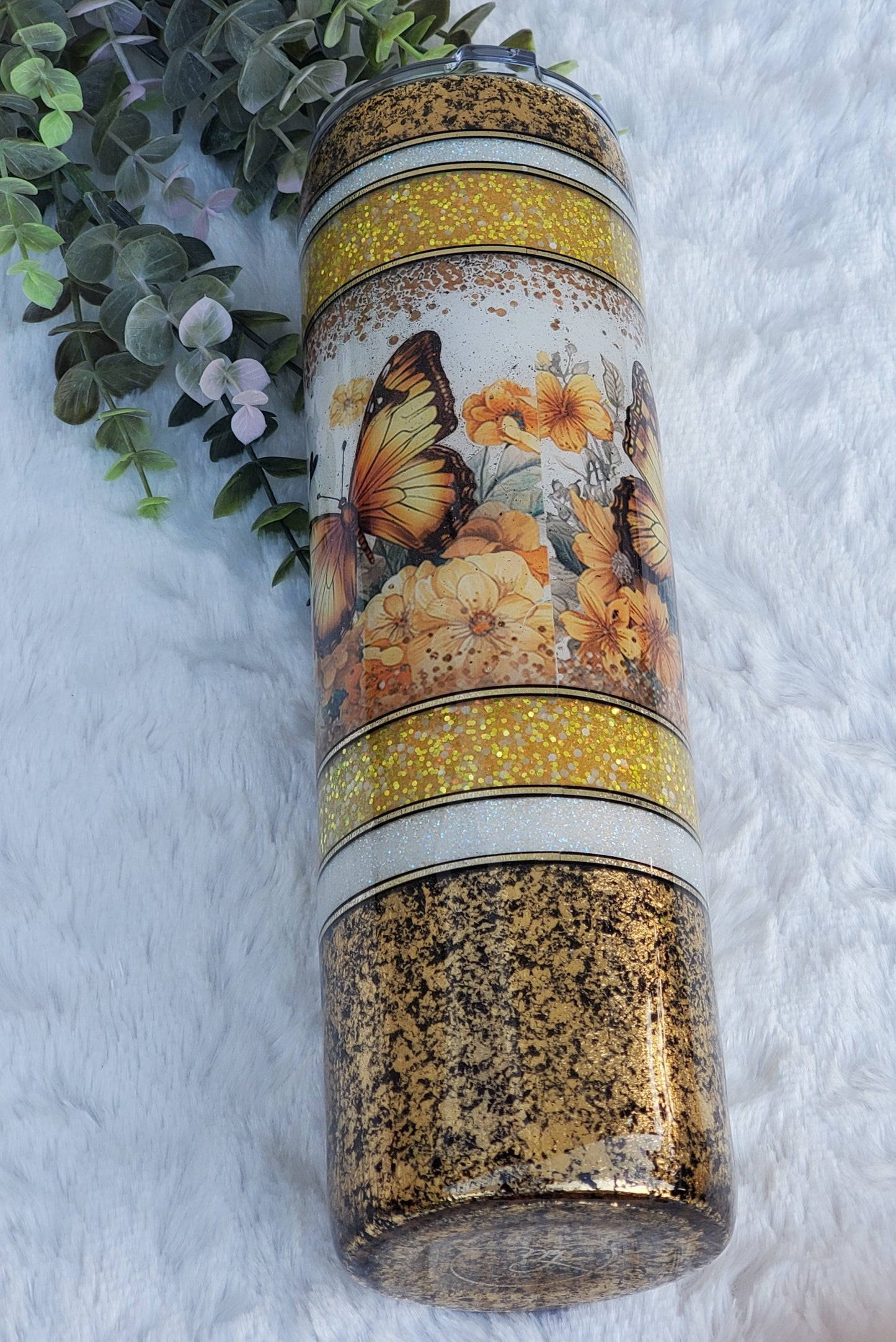 You are Enough butterfly Glitter Foil Custom Tumbler - 32 oz Skinny Plump - yellow gold black