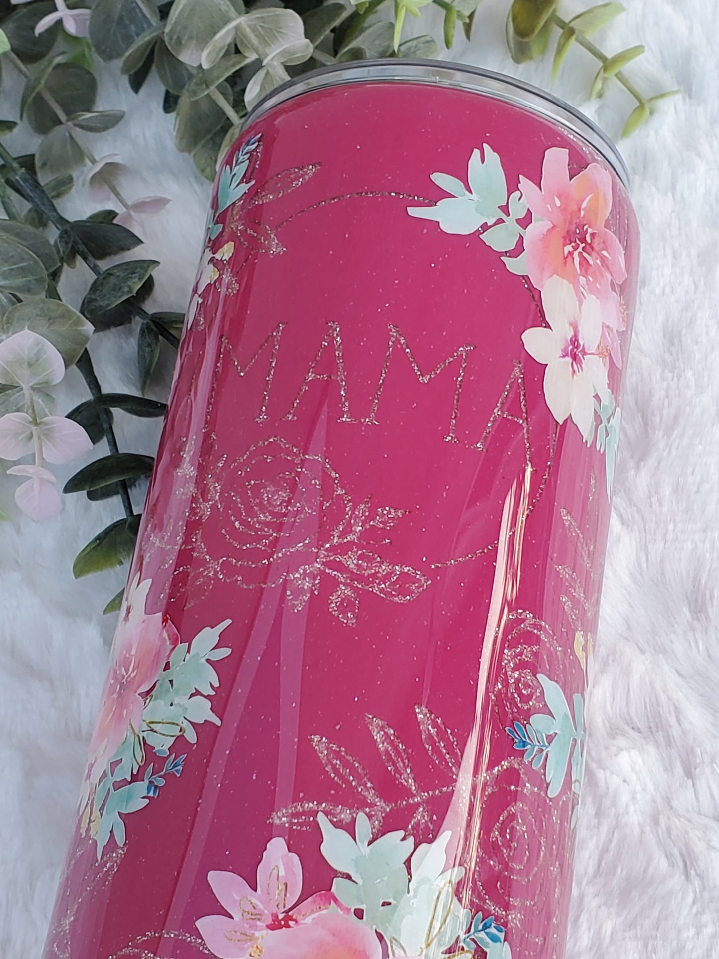 MAMA Peekaboo floral Custom Tumbler - 24 oz Skinny Straight - Pinks