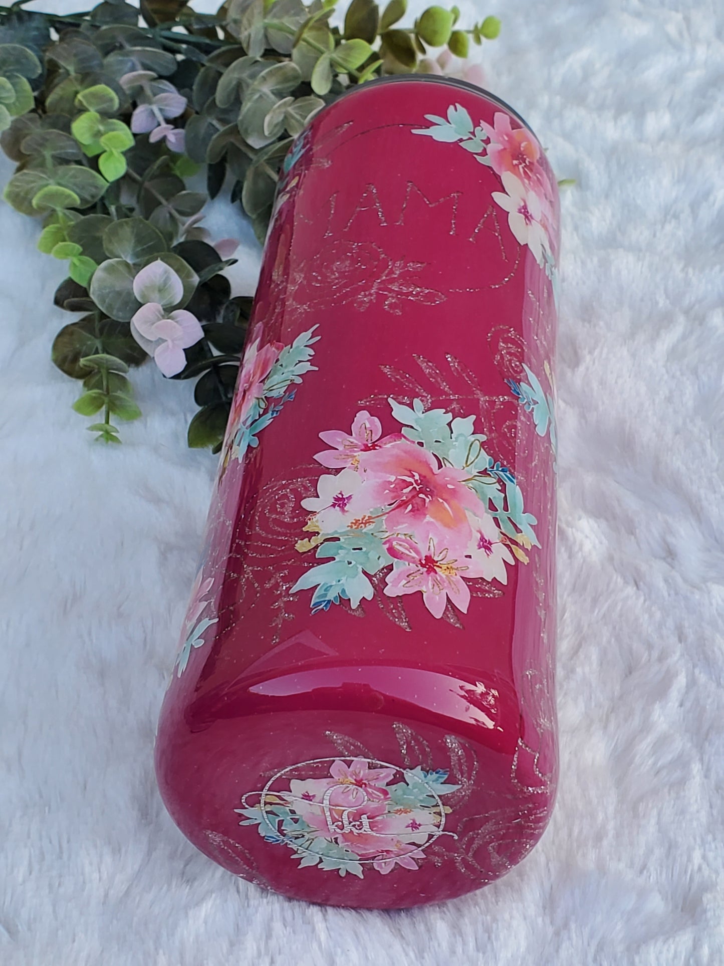 MAMA Peekaboo floral Custom Tumbler - 24 oz Skinny Straight - Pinks