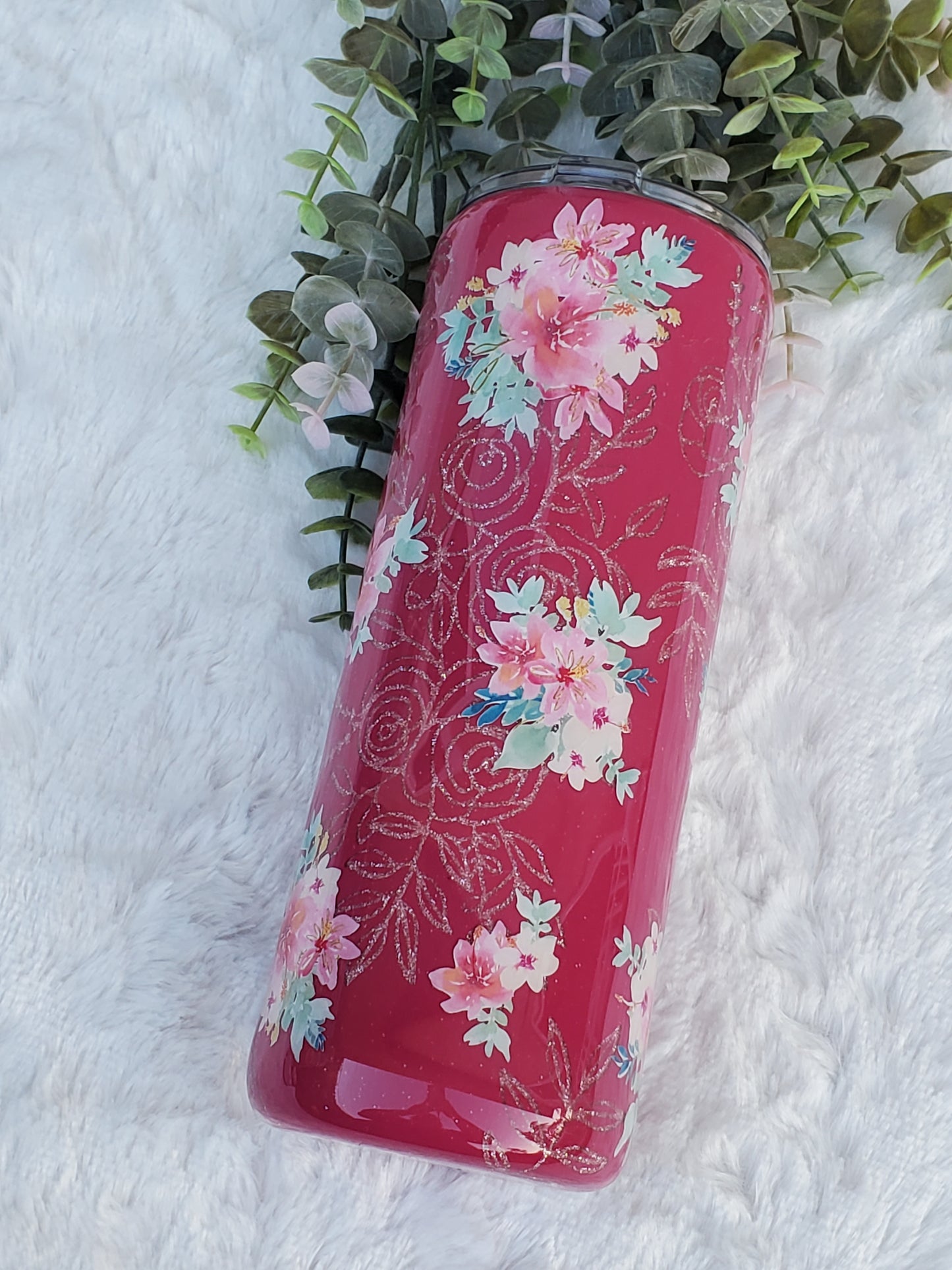 MAMA Peekaboo floral Custom Tumbler - 24 oz Skinny Straight - Pinks