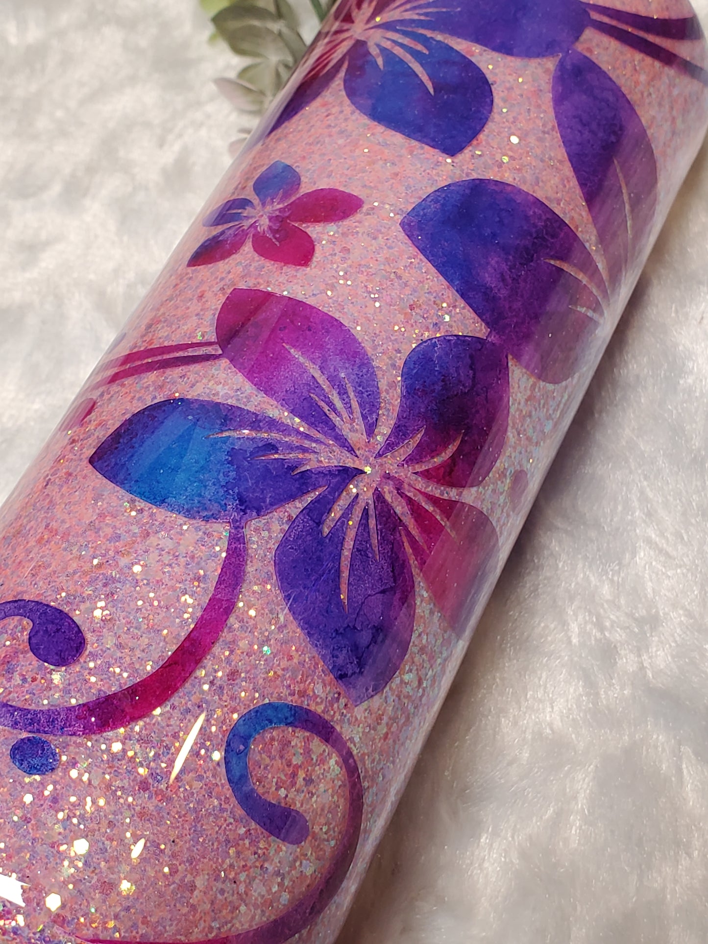 Reverse Peekaboo Floral Glitter Custom Tumbler - 24 oz Skinny Plump- Purple, Pink, Blue