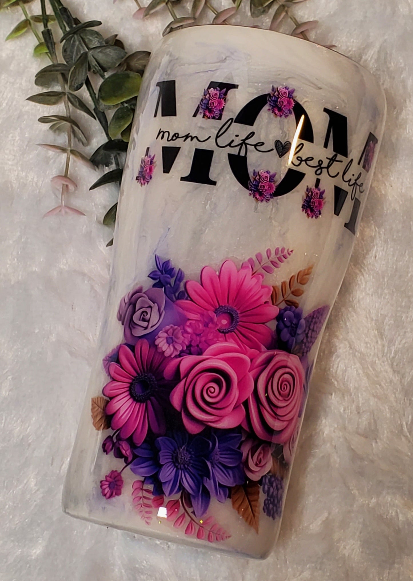 MOM floral Custom Tumbler - 20 oz curve - purple pink - mom life best life