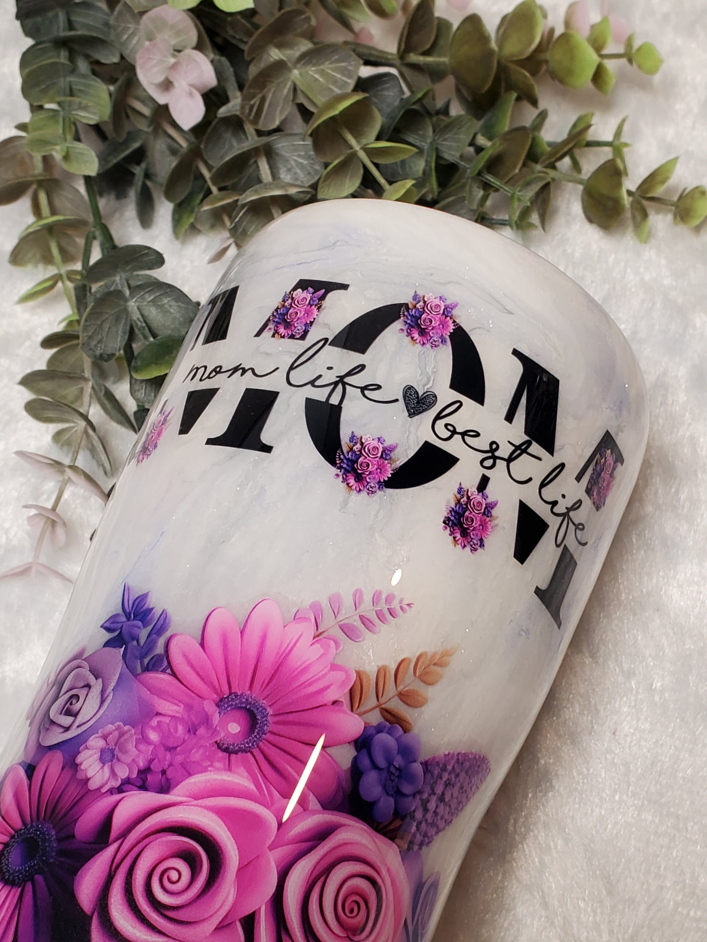 MOM floral Custom Tumbler - 20 oz curve - purple pink - mom life best life