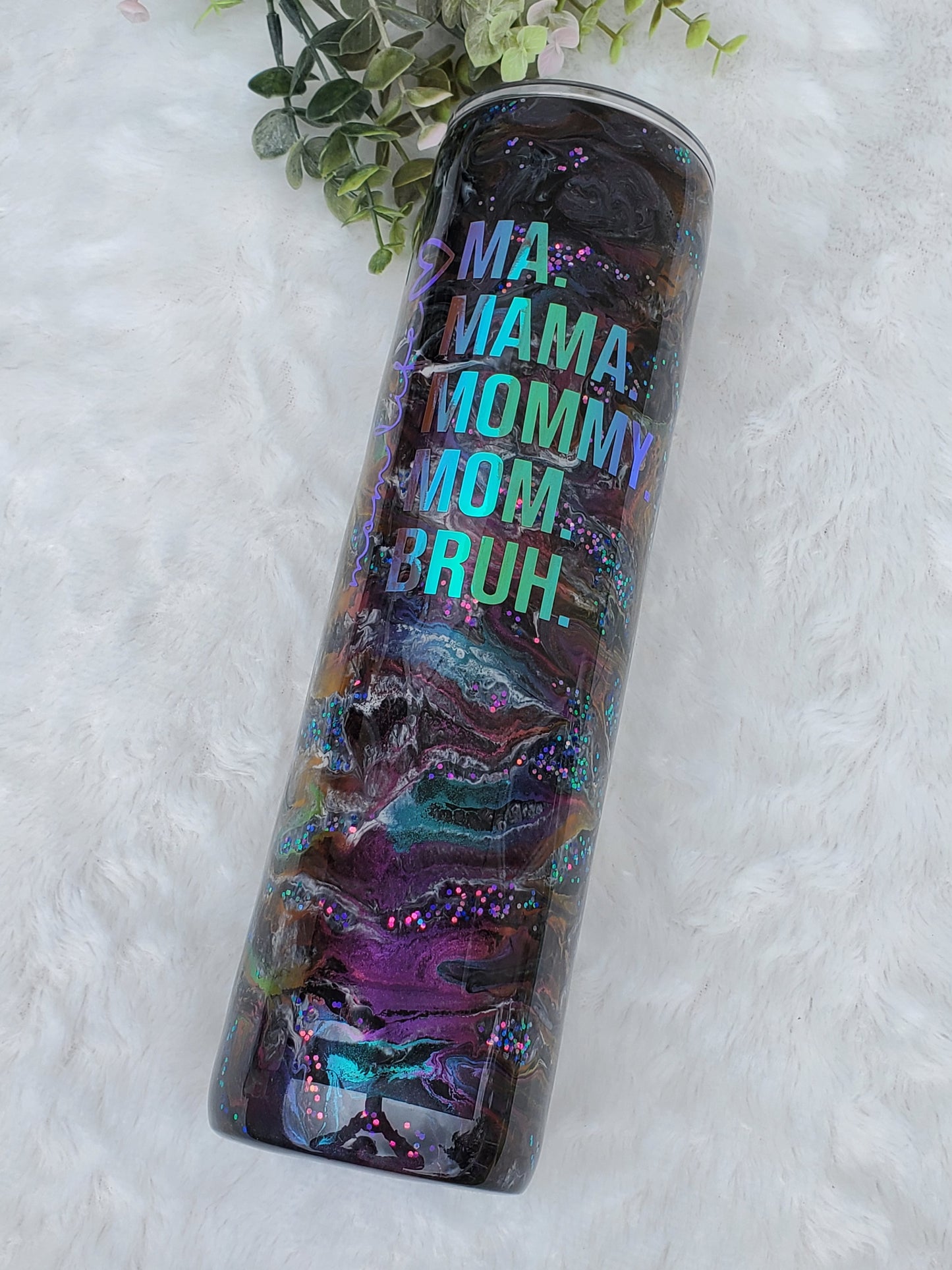 Momlife Mom Bruh Alcohol Ink Pigment swirl Custom Tumbler - 32 oz Skinny Plump - purple turquoise