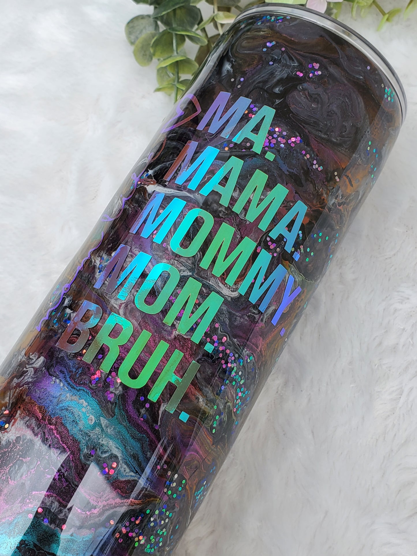 Momlife Mom Bruh Alcohol Ink Pigment swirl Custom Tumbler - 32 oz Skinny Plump - purple turquoise