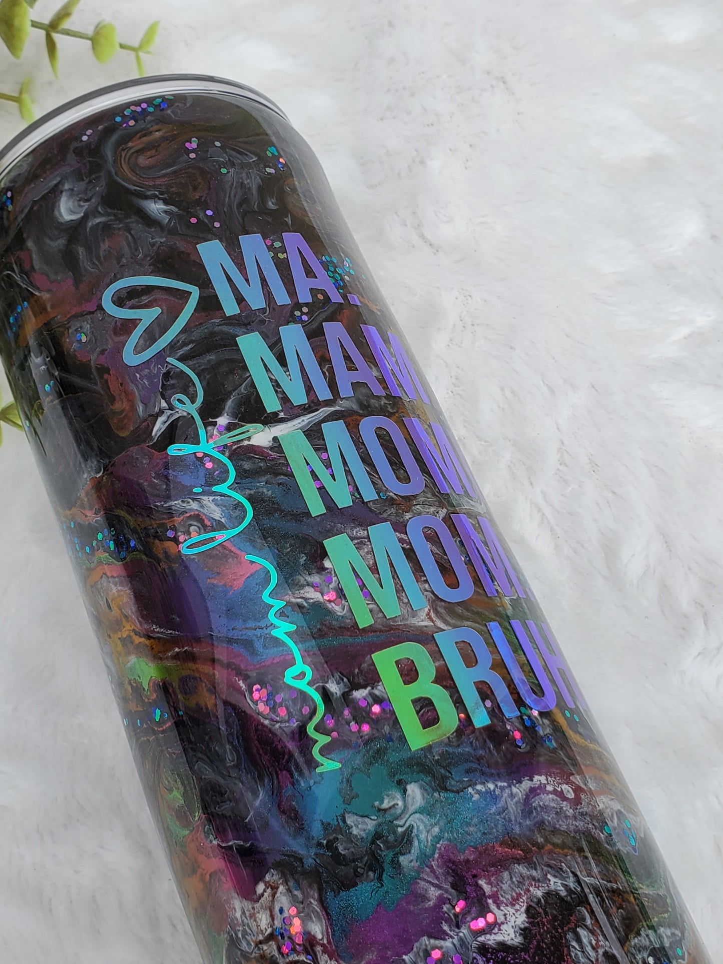 Momlife Mom Bruh Alcohol Ink Pigment swirl Custom Tumbler - 32 oz Skinny Plump - purple turquoise