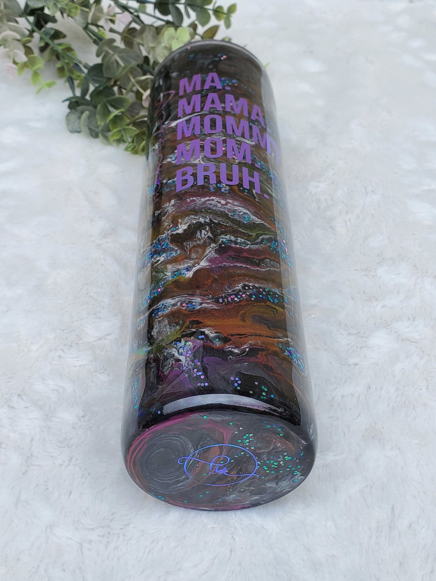 Momlife Mom Bruh Alcohol Ink Pigment swirl Custom Tumbler - 32 oz Skinny Plump - purple turquoise