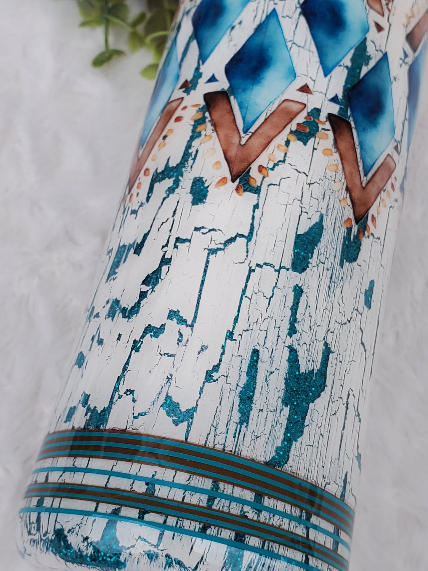 Western cow skull crackle distressed glitter Custom Tumbler - 20 oz Skinny Straight - turquoise