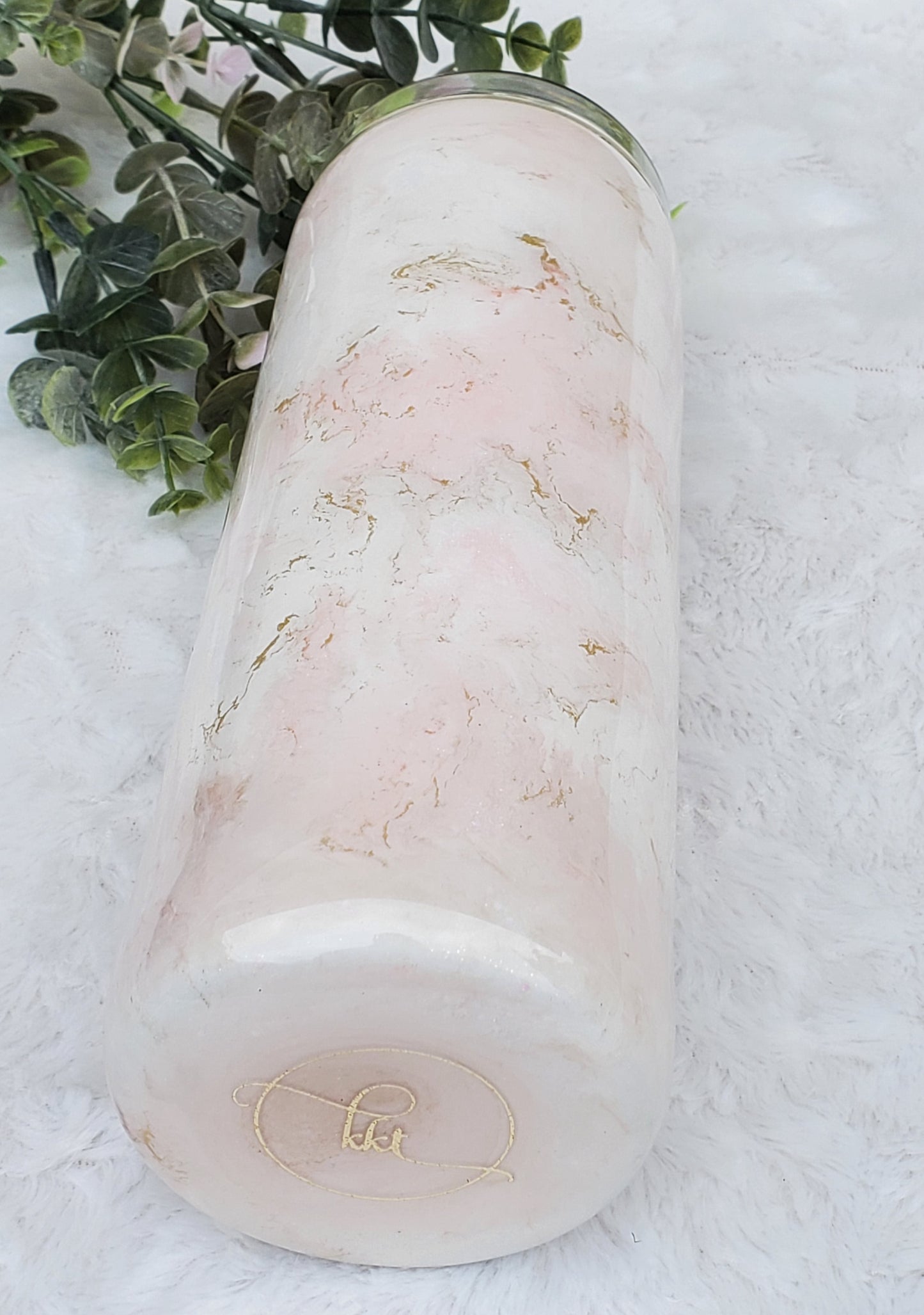 Marble Rose Gold Custom Tumbler - 20 oz Skinny Straight - Pink Rose Gold