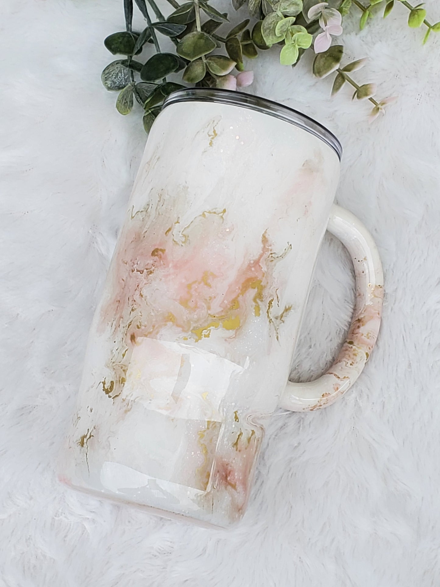 Marble Rose Gold Coffee Custom Mug Tumbler - 16 oz Morning Mug - Pink Rose Gold