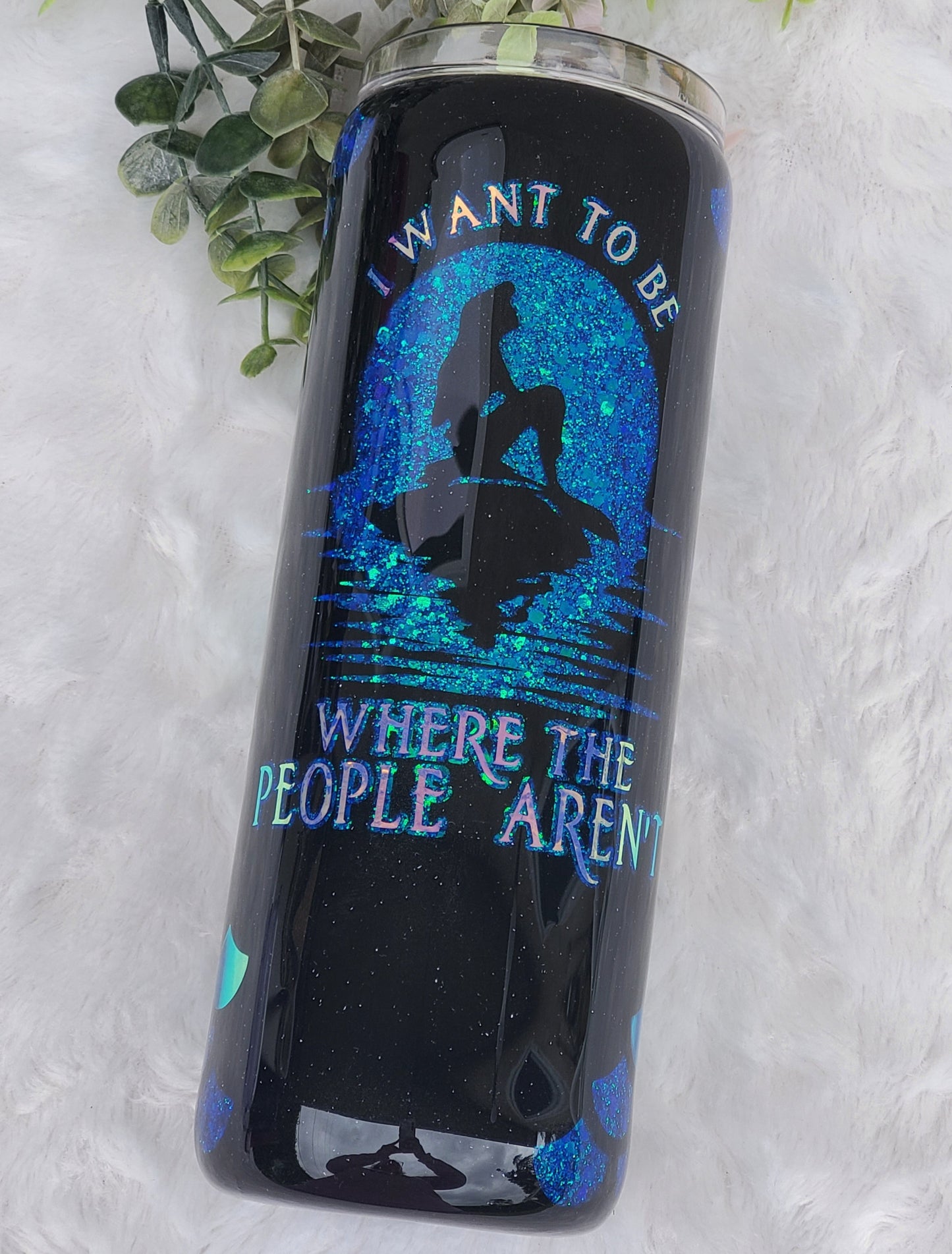 Mermaid Where people Aren't Peekaboo glitter Custom Tumbler - 20 oz Skinny Straight - blue turquoise