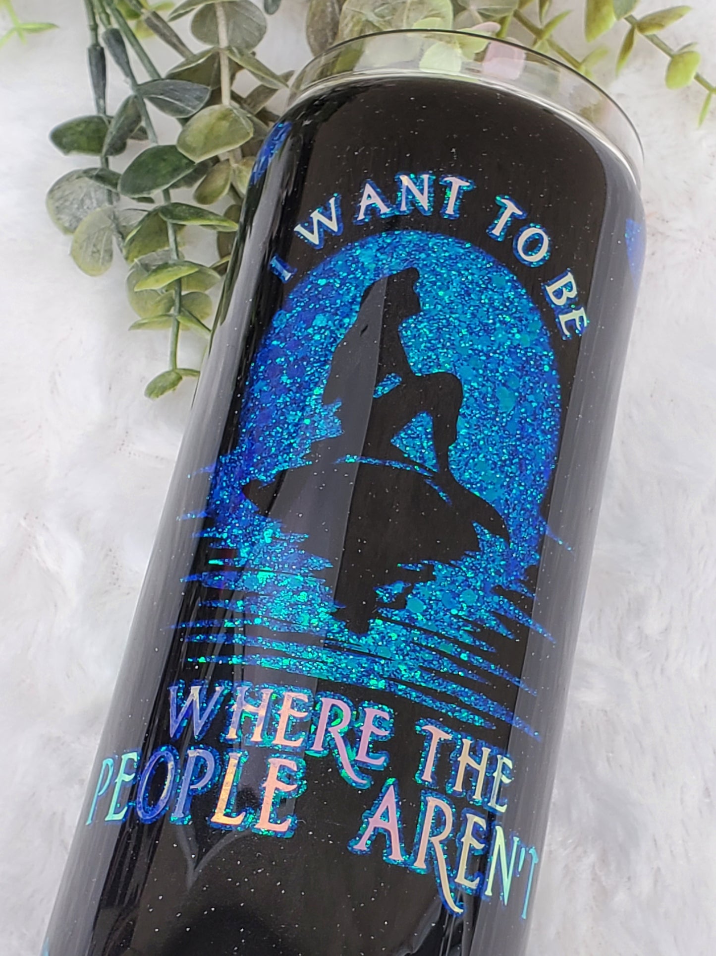 Mermaid Where people Aren't Peekaboo glitter Custom Tumbler - 20 oz Skinny Straight - blue turquoise