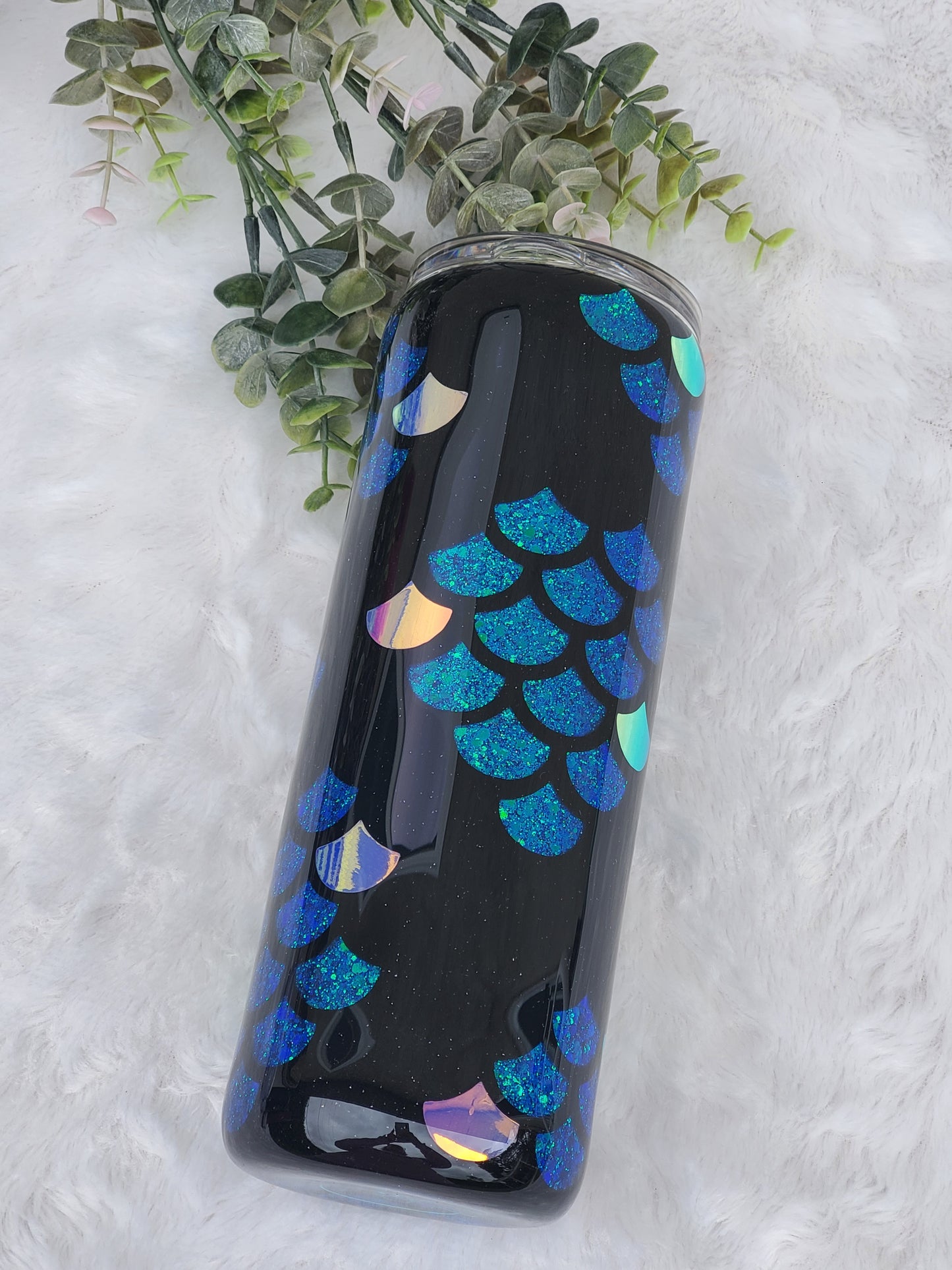 Mermaid Where people Aren't Peekaboo glitter Custom Tumbler - 20 oz Skinny Straight - blue turquoise