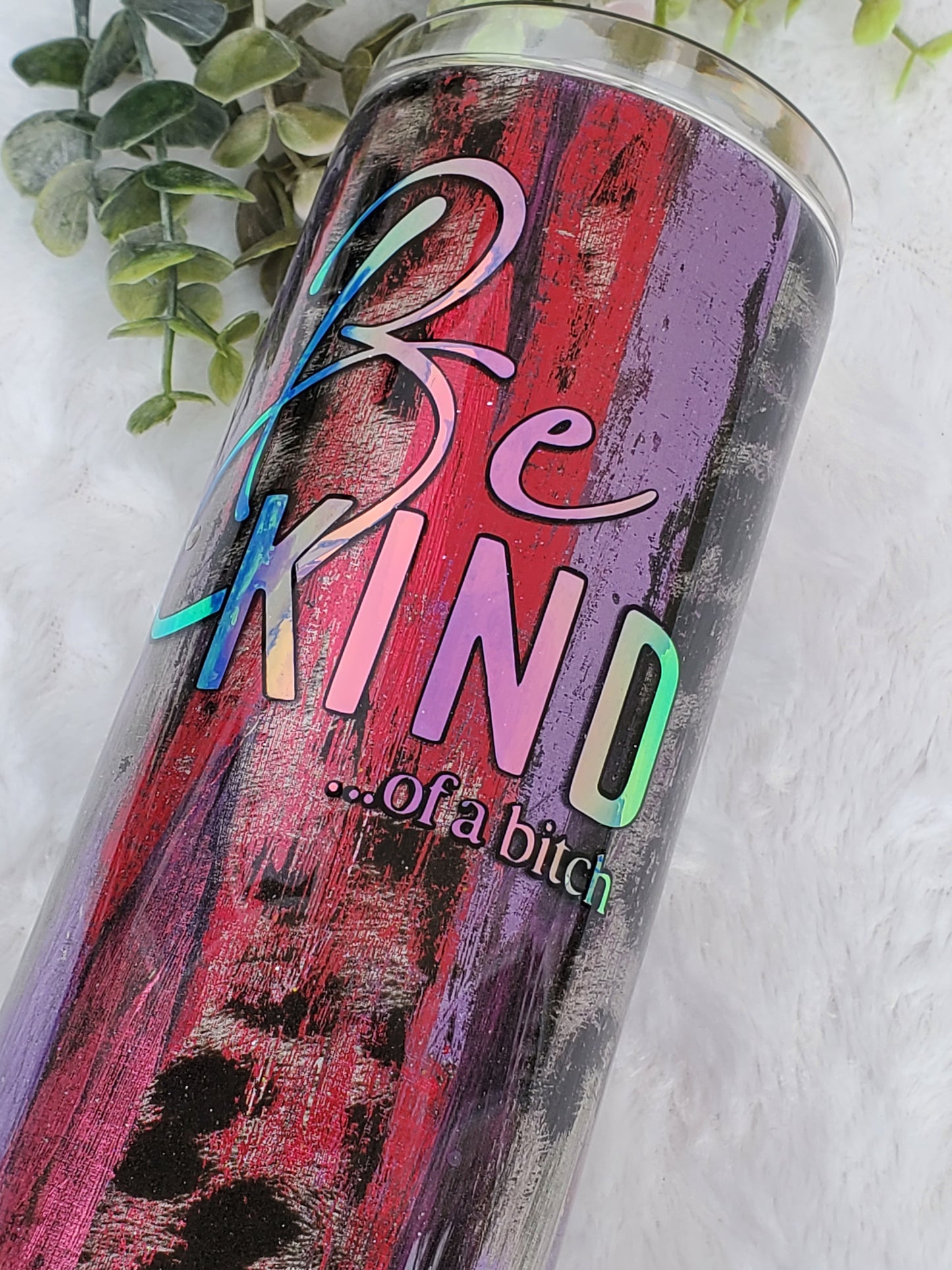 Be kind of a Bitch foil distressed Custom Tumbler - 20 oz Skinny Straight - pink purple silver leopard