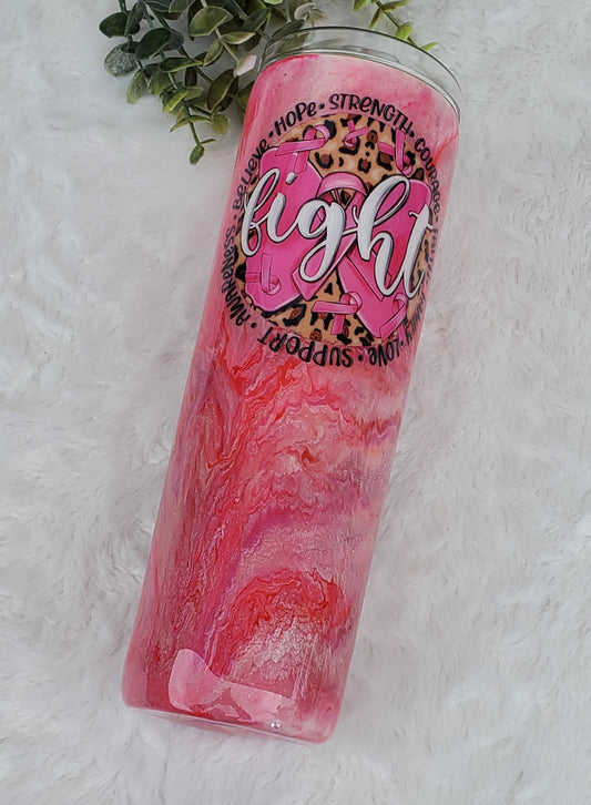 Breast Cancer Fight Waymaker glitter custom tumbler - 30 oz skinny taper - pink