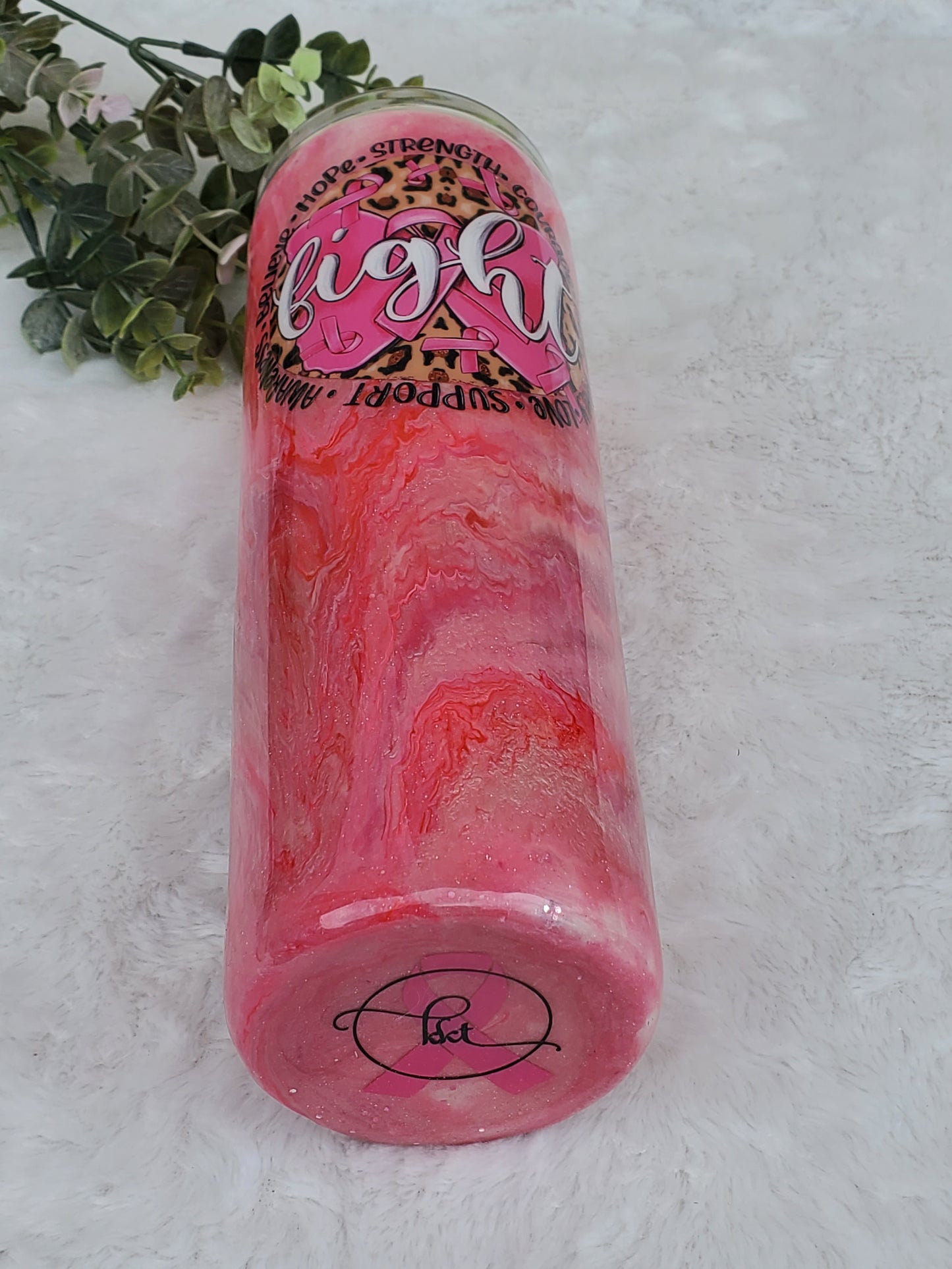 Breast Cancer Fight Waymaker glitter custom tumbler - 30 oz skinny taper - pink