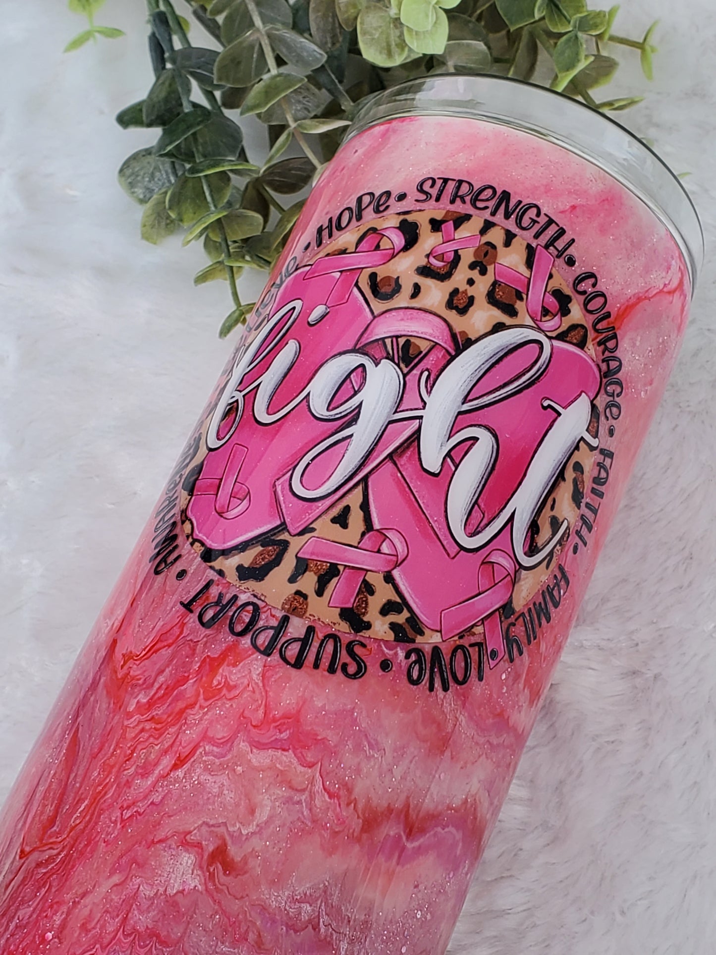 Breast Cancer Fight Waymaker glitter custom tumbler - 30 oz skinny taper - pink