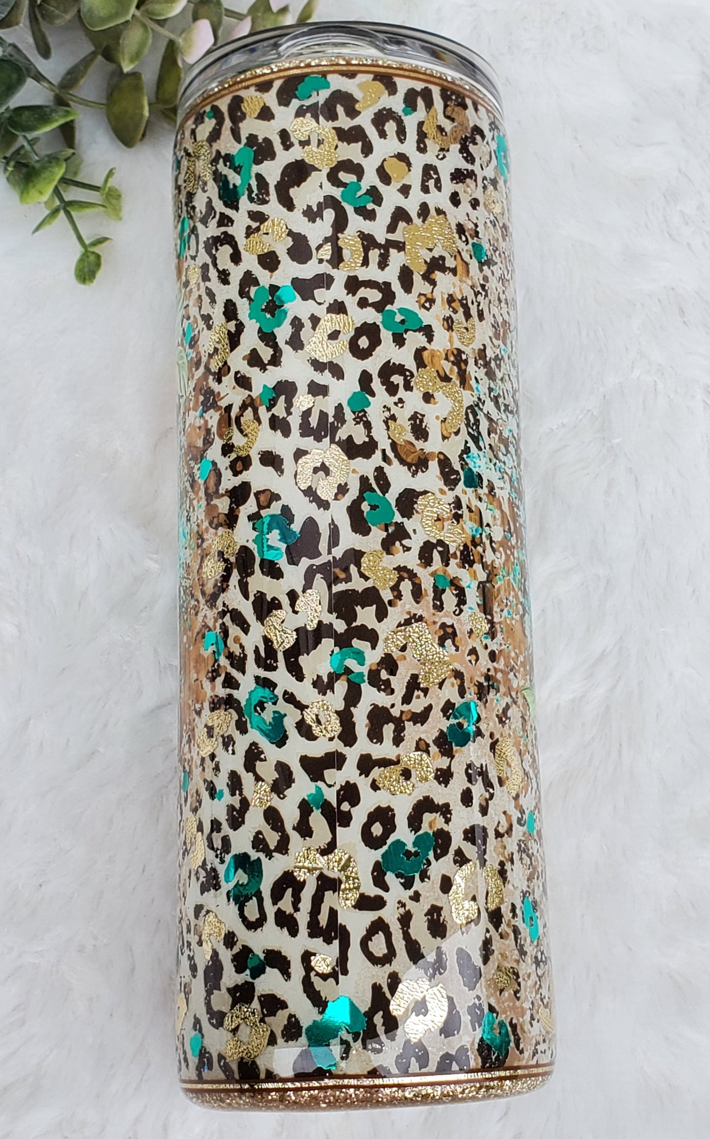 Just a Girl who loves Horses leopard Custom Tumbler - 20 oz Skinny Straight - turquoise gold