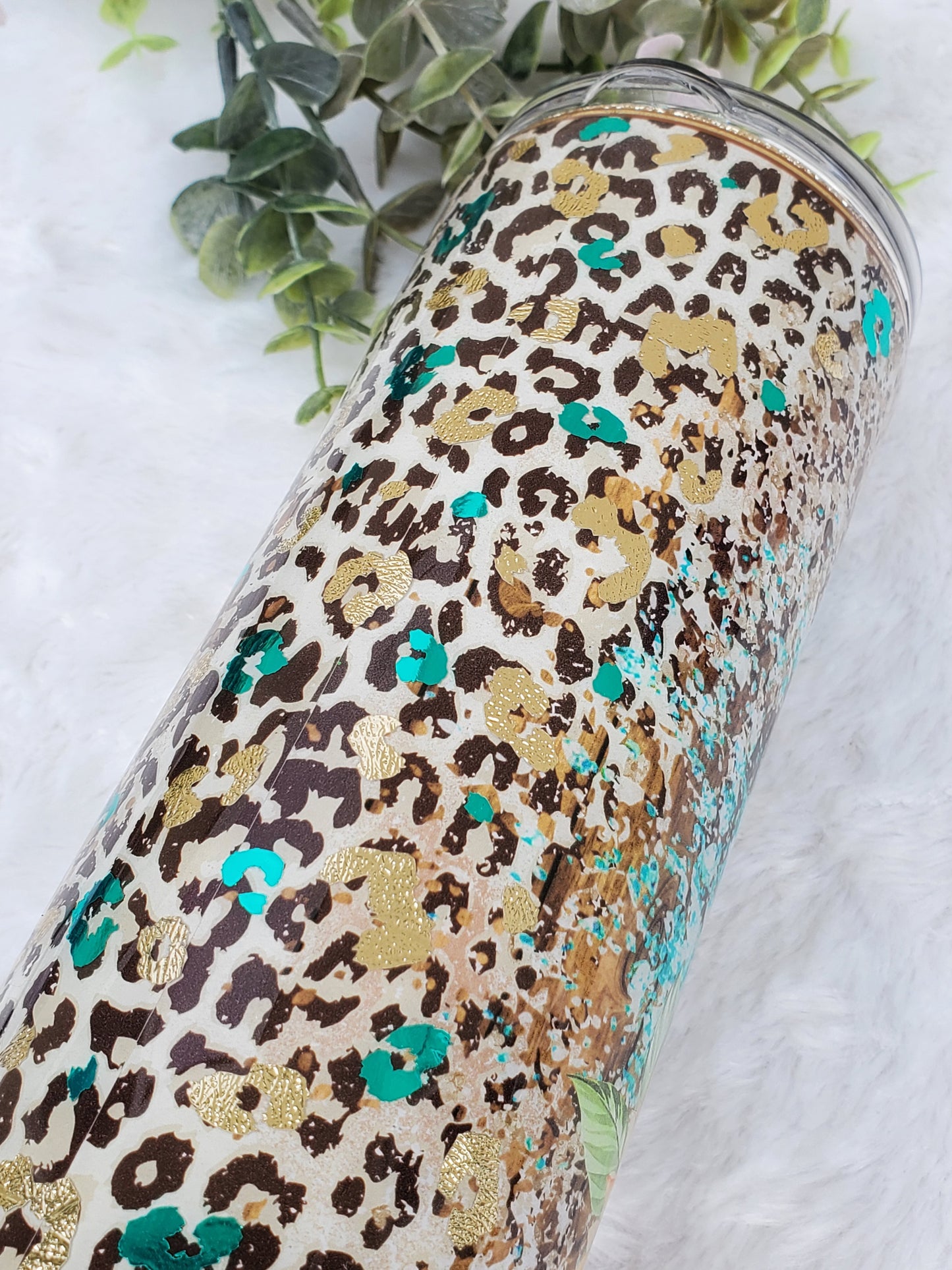 Just a Girl who loves Horses leopard Custom Tumbler - 20 oz Skinny Straight - turquoise gold