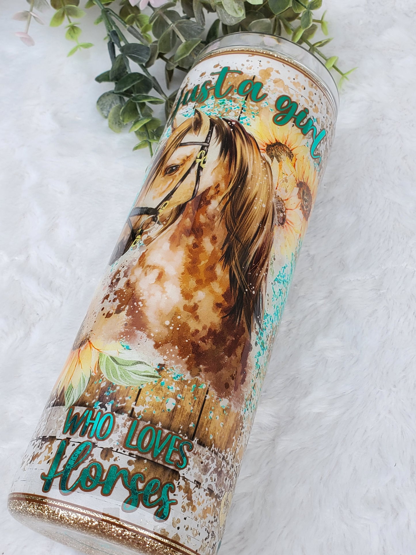 Just a Girl who loves Horses leopard Custom Tumbler - 20 oz Skinny Straight - turquoise gold