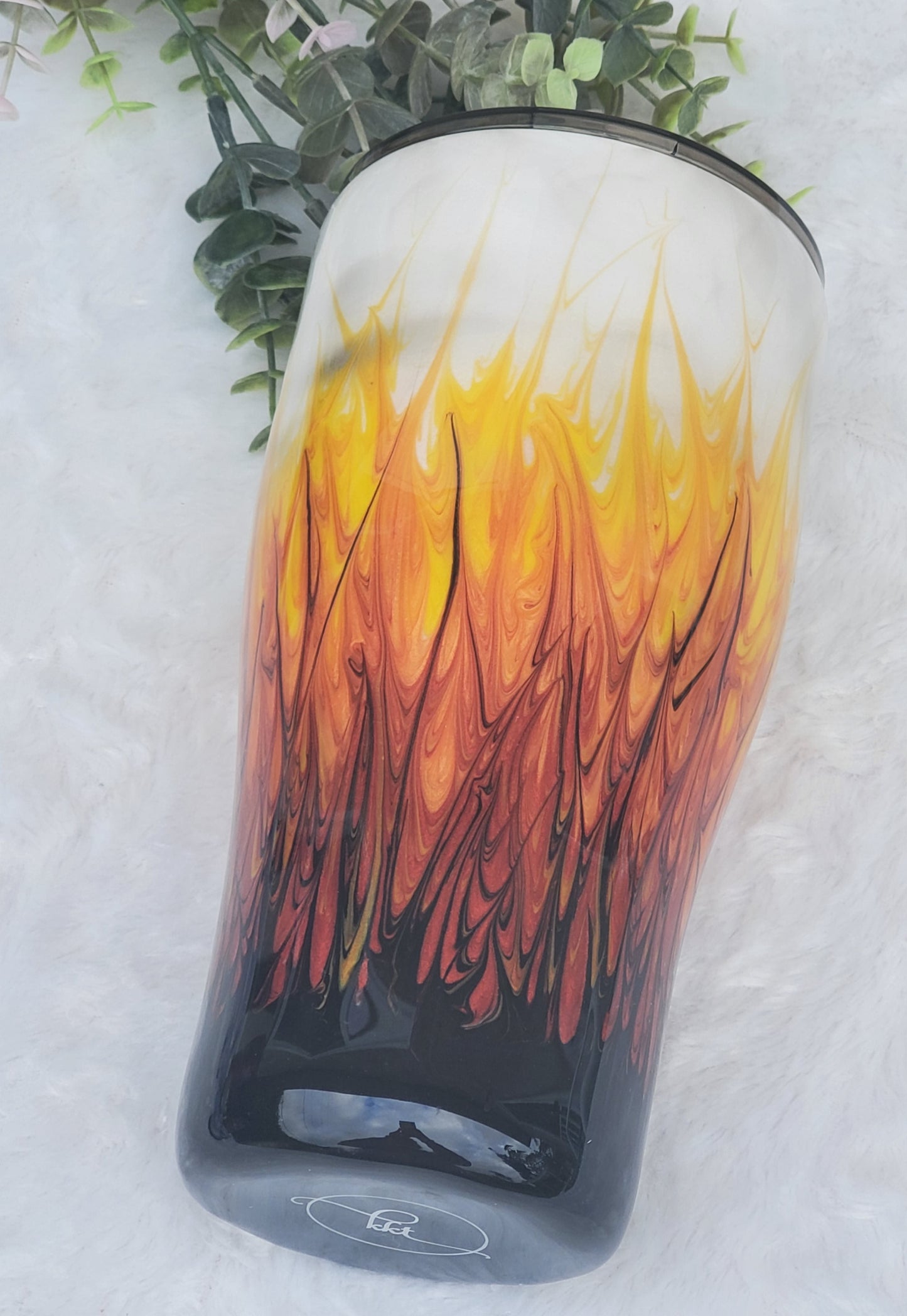 FIRE Non Glitter pigment GLOW Custom Tumbler - 30 oz curve - red orange yellow