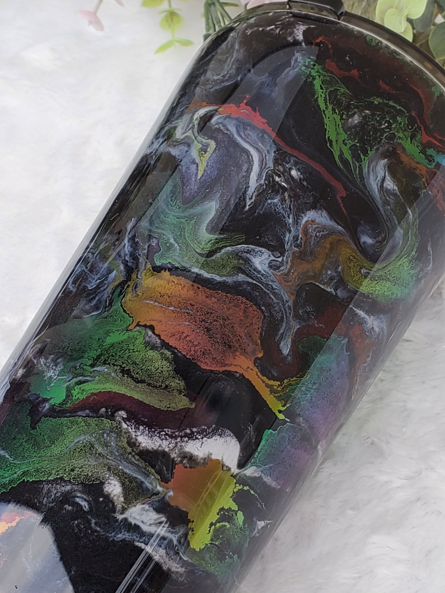 RETIRED sarcastic Chrome Ink Swirl Non Glitter Custom Tumbler - 32 oz slim taper - green yellow red orange