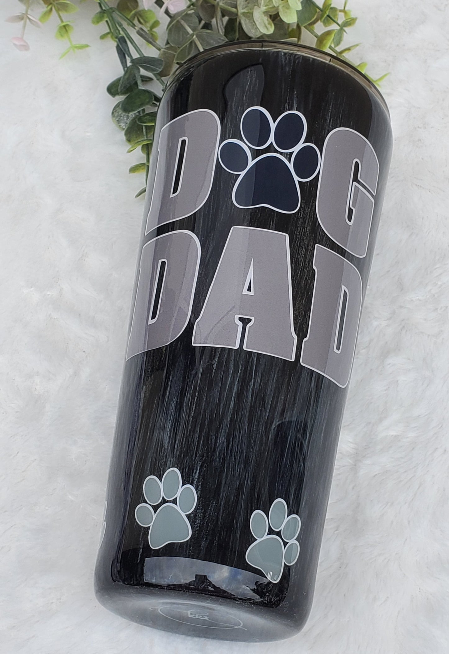 DOG DAD Woodgrain Non Glitter Custom Tumbler - 32 oz slim taper - grey