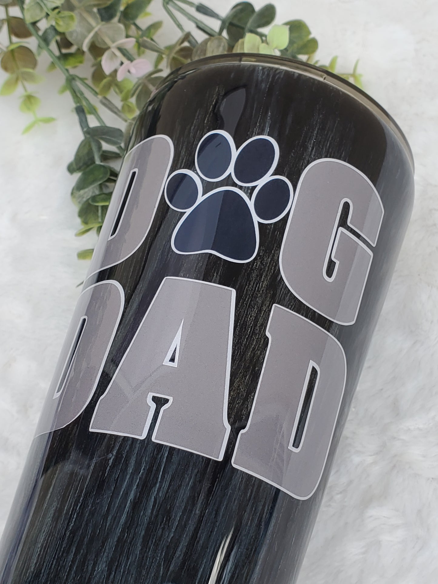 DOG DAD Woodgrain Non Glitter Custom Tumbler - 32 oz slim taper - grey