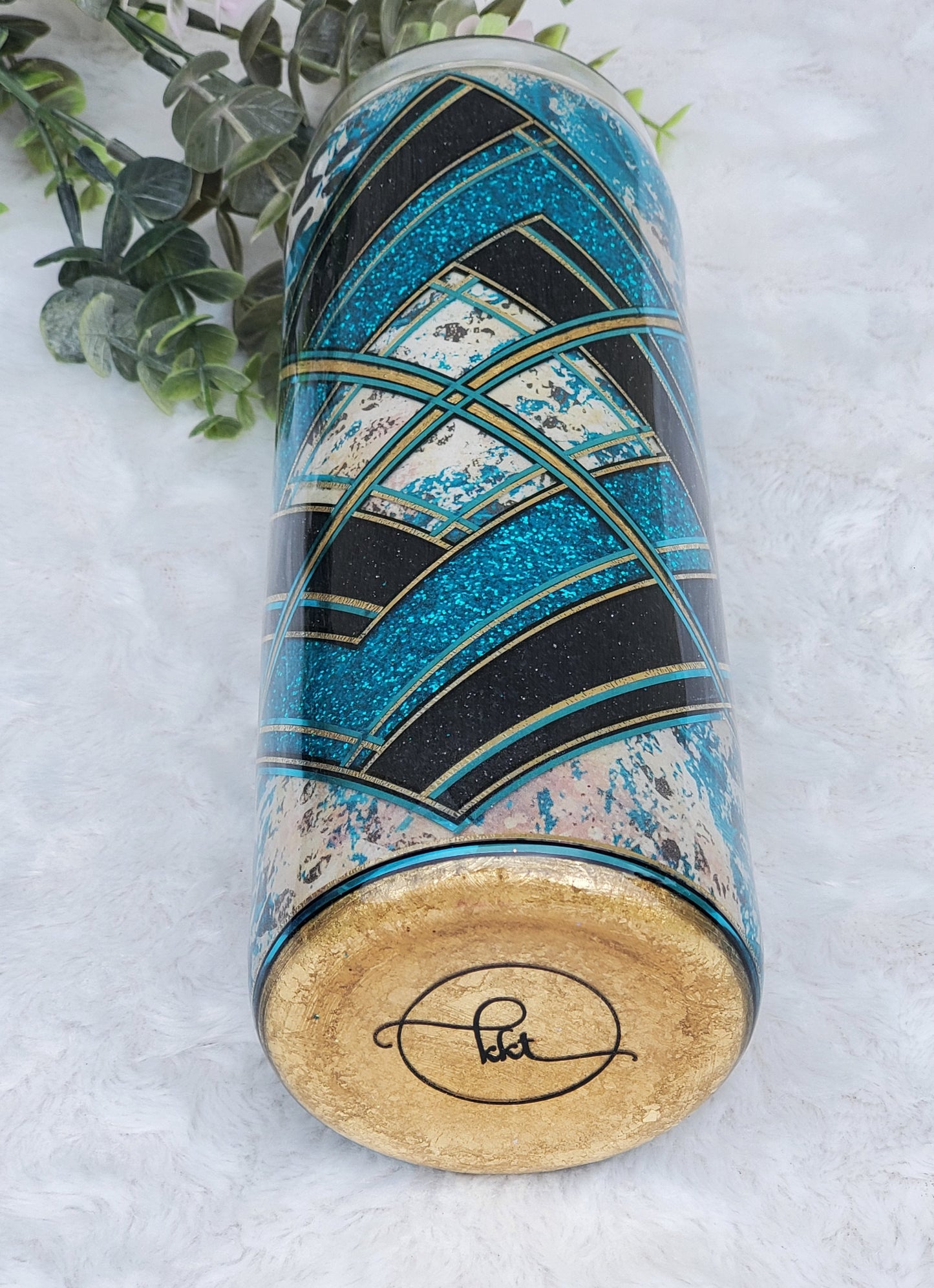 Template glitter Abstract Leopard Custom Tumbler - 20 oz Skinny Straight - Turquoise Black gold