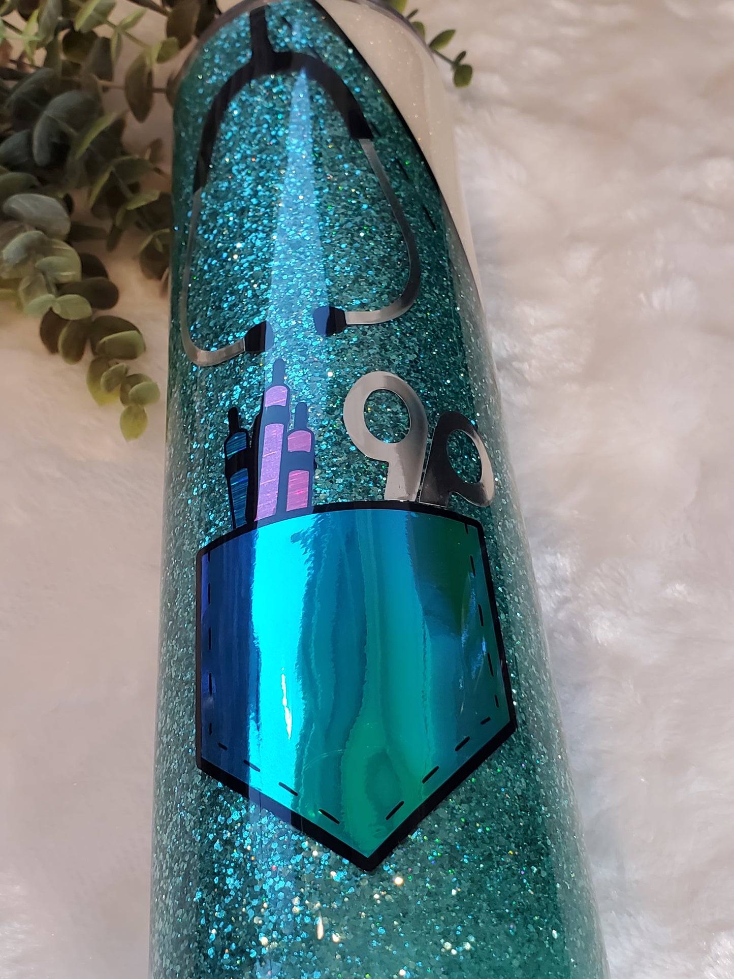 Scrub Nurse Doctor Medical Glitter Custom Tumbler - 32 oz skinny - turquoise