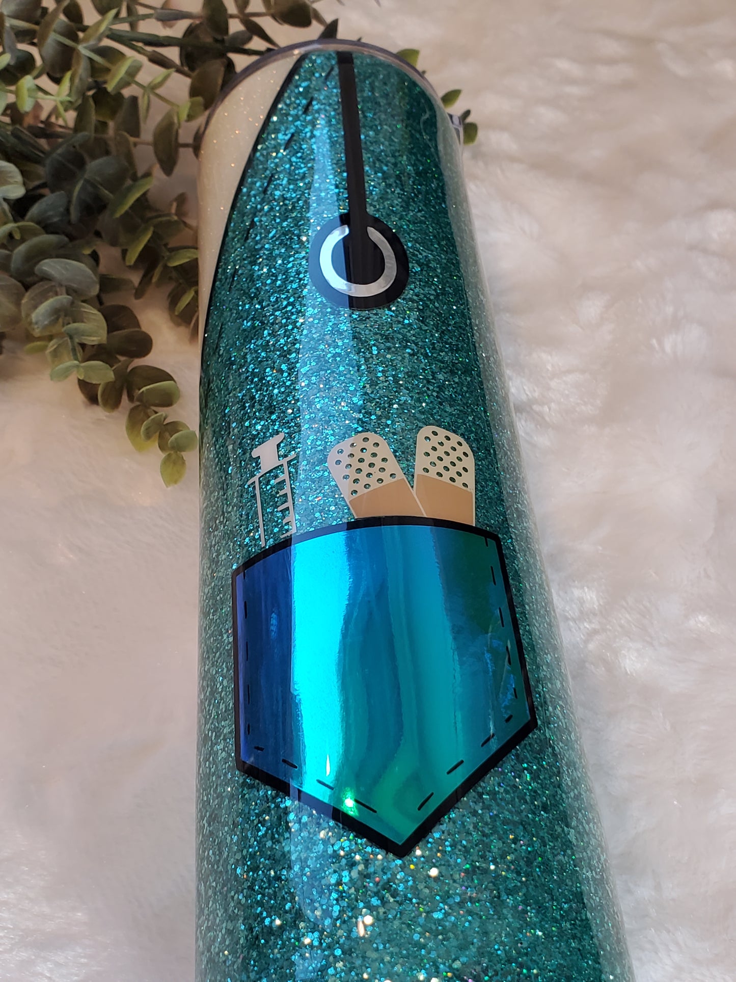 Scrub Nurse Doctor Medical Glitter Custom Tumbler - 32 oz skinny - turquoise