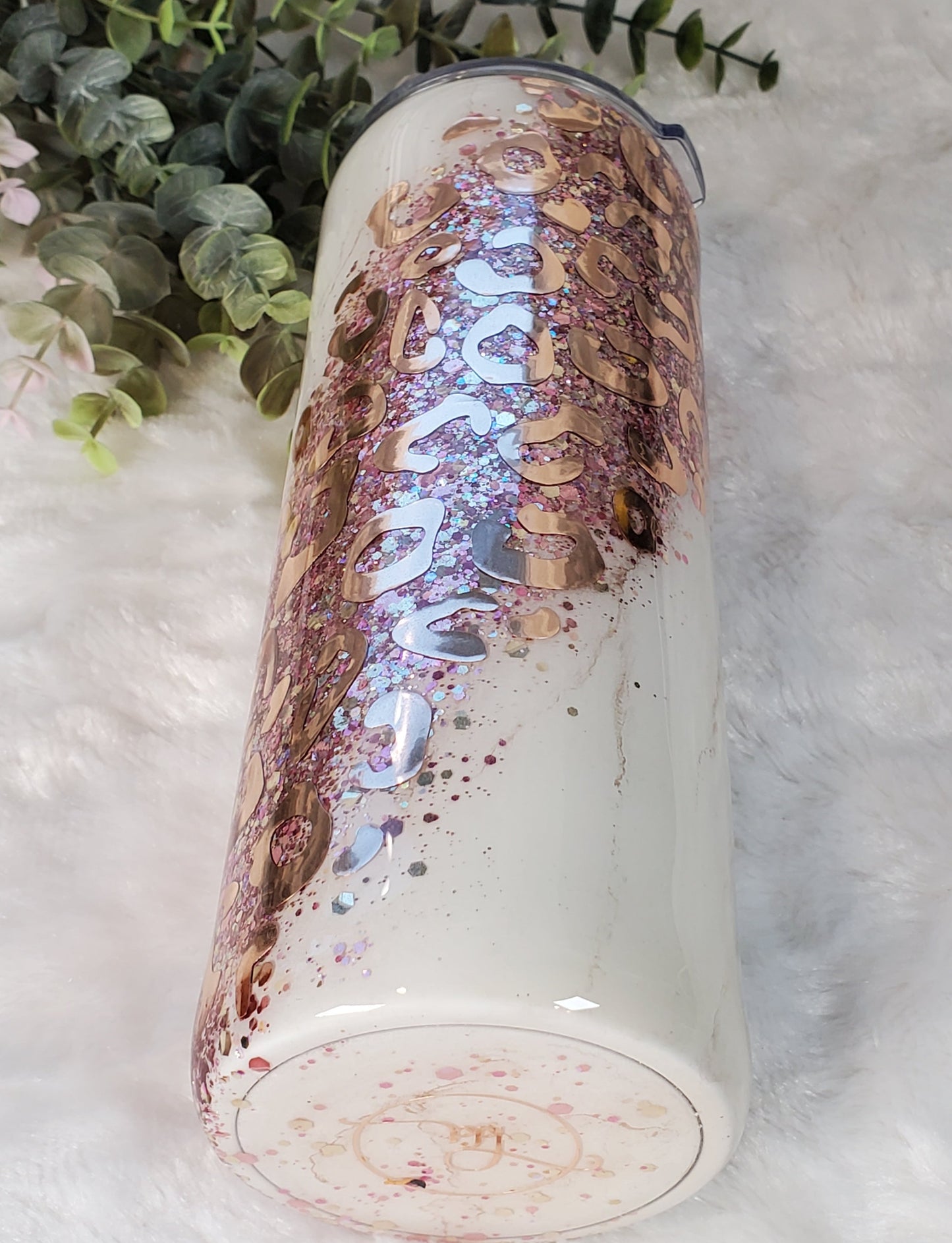 Be Strong brave fearless marble leopard custom tumbler - 24 oz skinny plump - rose gold