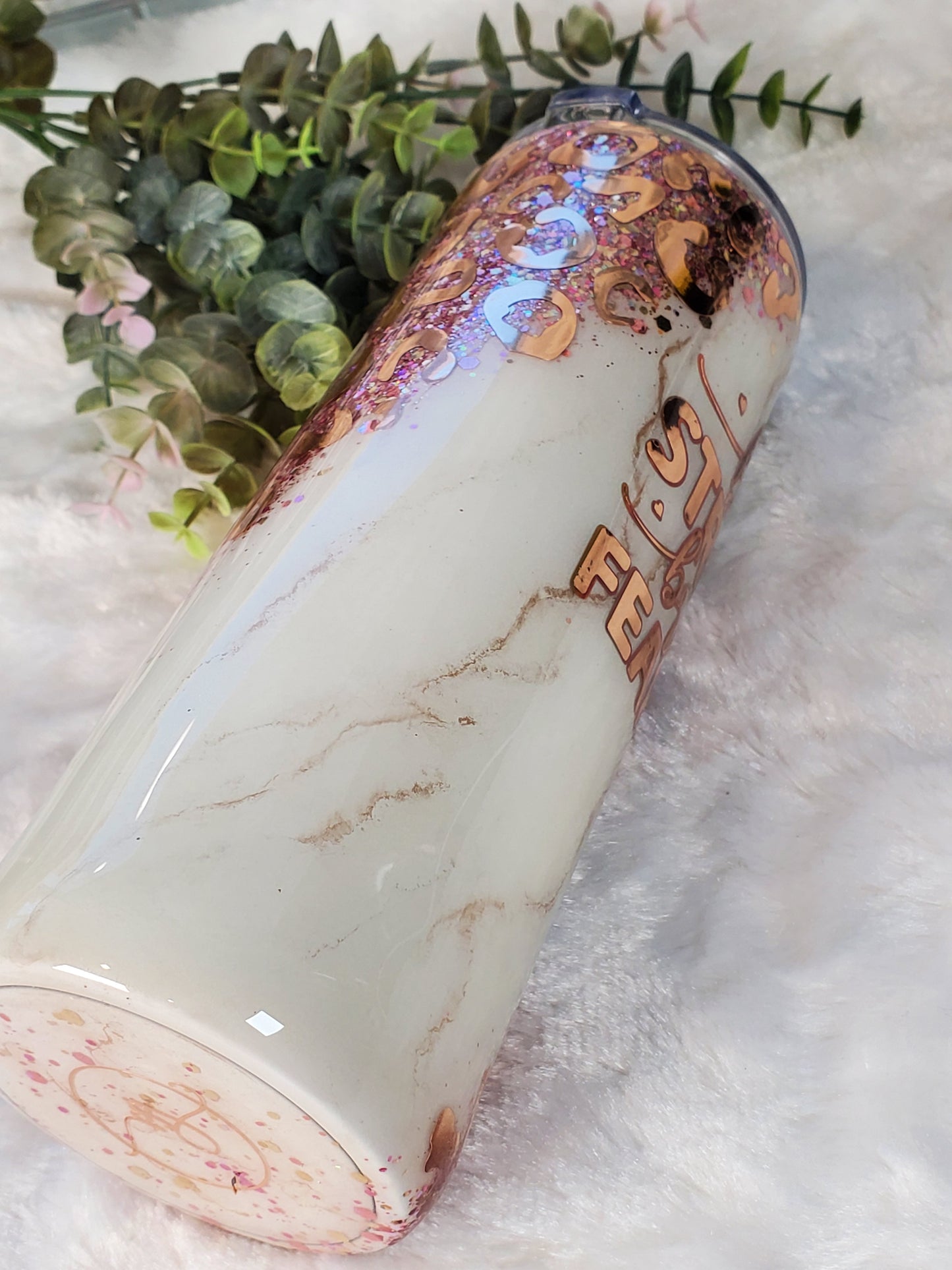 Be Strong brave fearless marble leopard custom tumbler - 24 oz skinny plump - rose gold