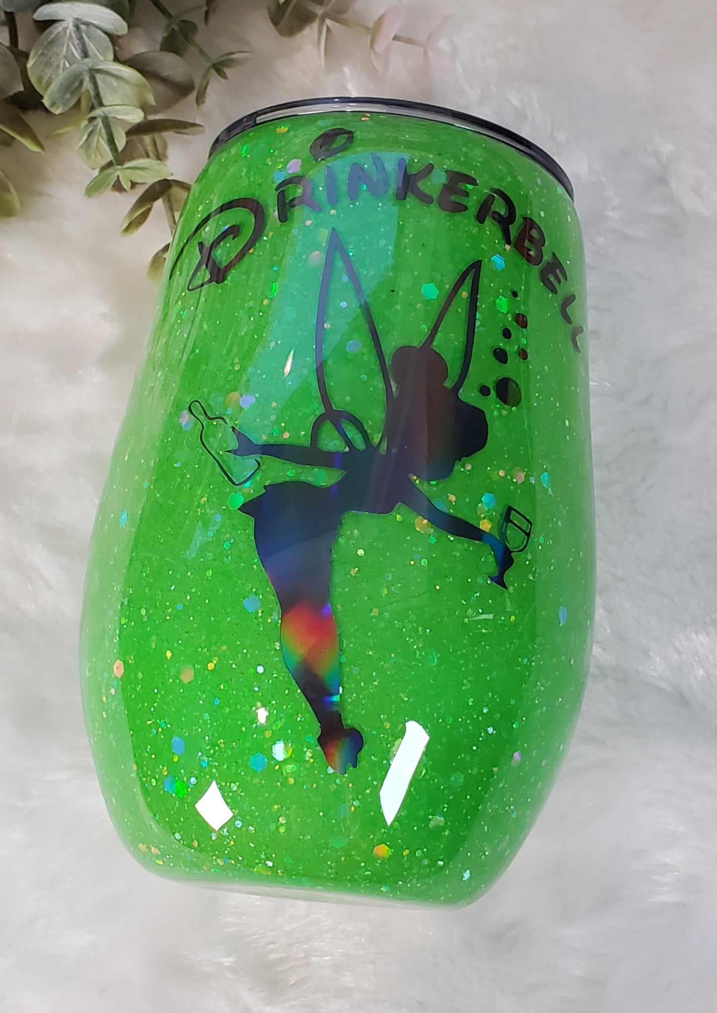 Drinkerbell green Glitter Custom Tumbler - 16 oz wine - green