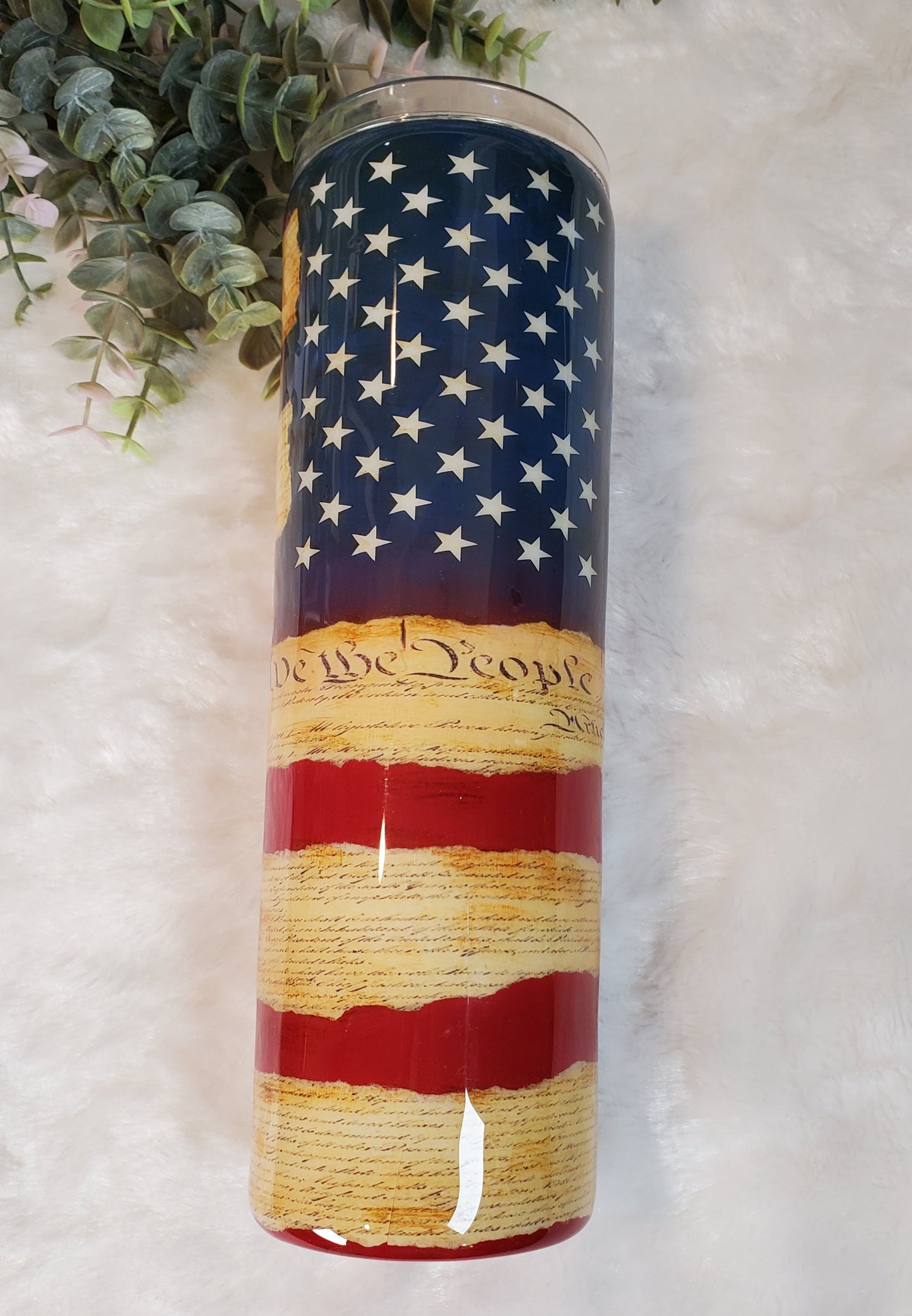 Flag Constitution Distressed Non Glitter Tumbler - 30 oz skinny straight - Red/White/Blue