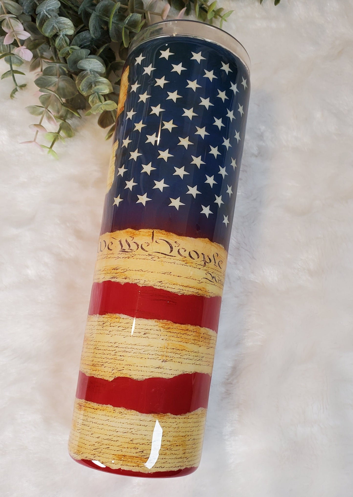 Flag Constitution Distressed Non Glitter Tumbler - 30 oz skinny straight - Red/White/Blue