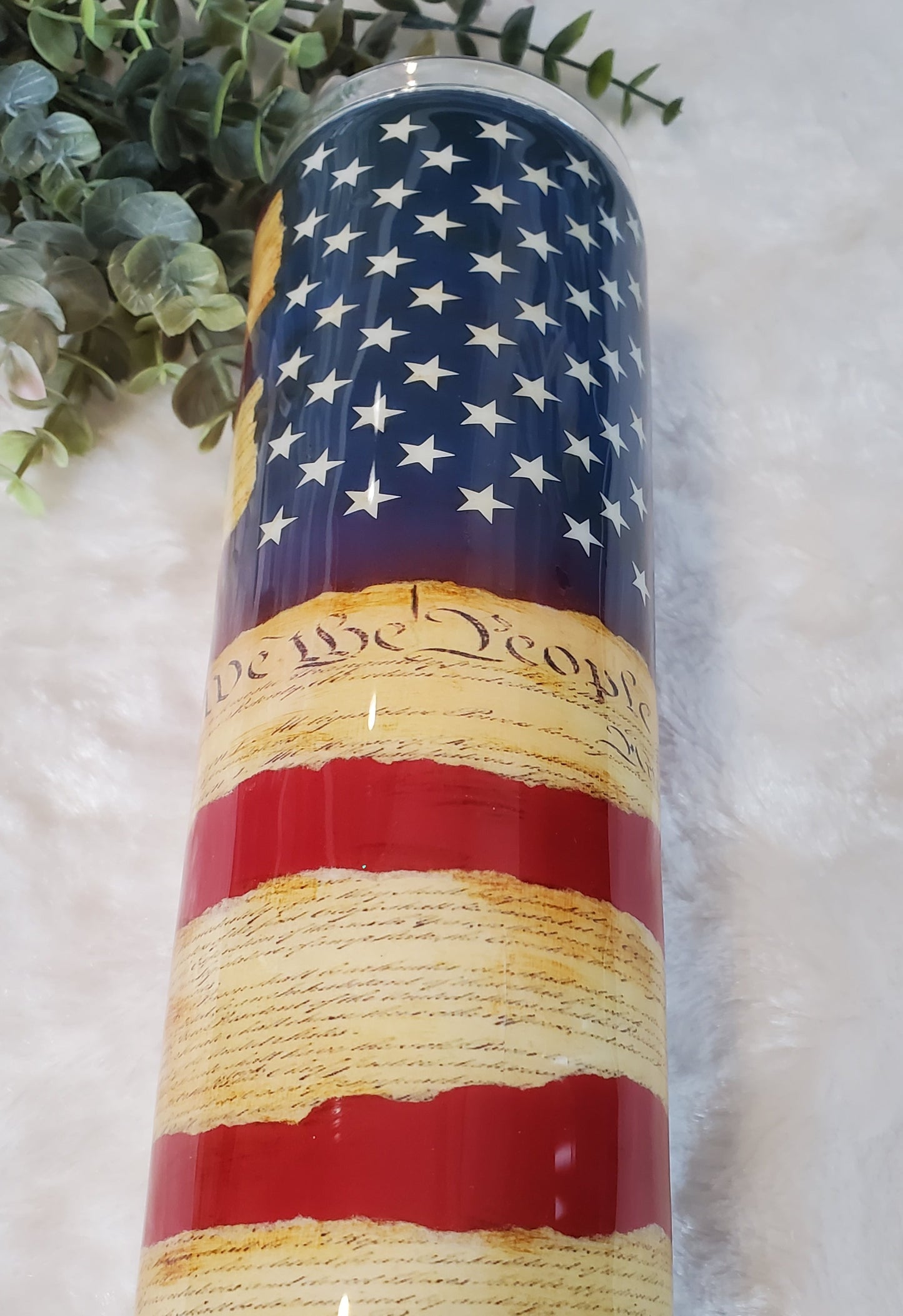 Flag Constitution Distressed Non Glitter Tumbler - 30 oz skinny straight - Red/White/Blue