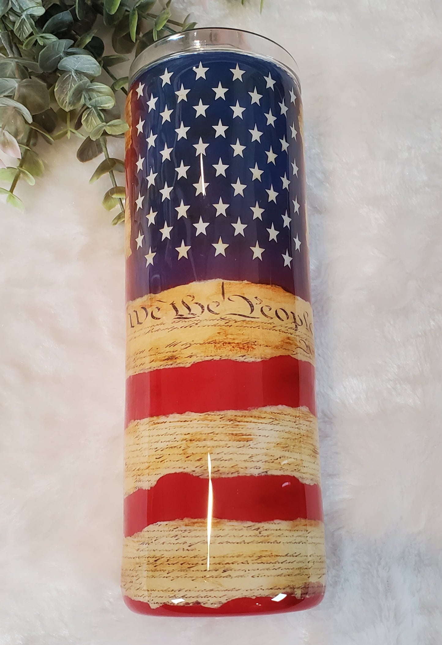 Flag Constitution Distressed Non Glitter Tumbler - 20 oz skinny straight - Red/White/Blue