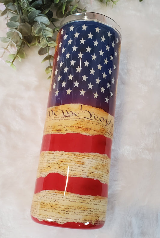 Flag Constitution Distressed Non Glitter Tumbler - 20 oz skinny straight - Red/White/Blue