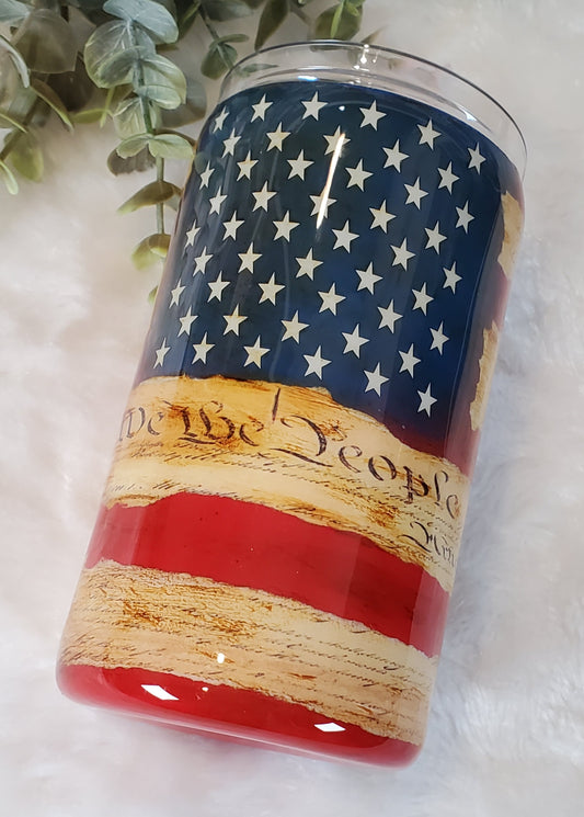 Flag Constitution Distressed Non Glitter Tumbler - 14 oz straight - Red/White/Blue