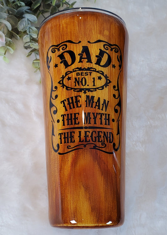 DAD Woodgrain Non Glitter The Man Myth Legend Custom Tumbler - 32 oz slim taper - brown