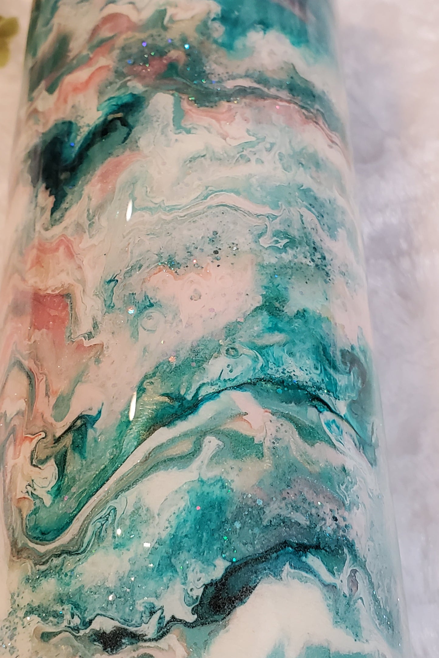 Camping Alcohol Ink Pigment Swirl Glitter Custom Tumbler - 30 oz Skinny Taper - turquoise pink