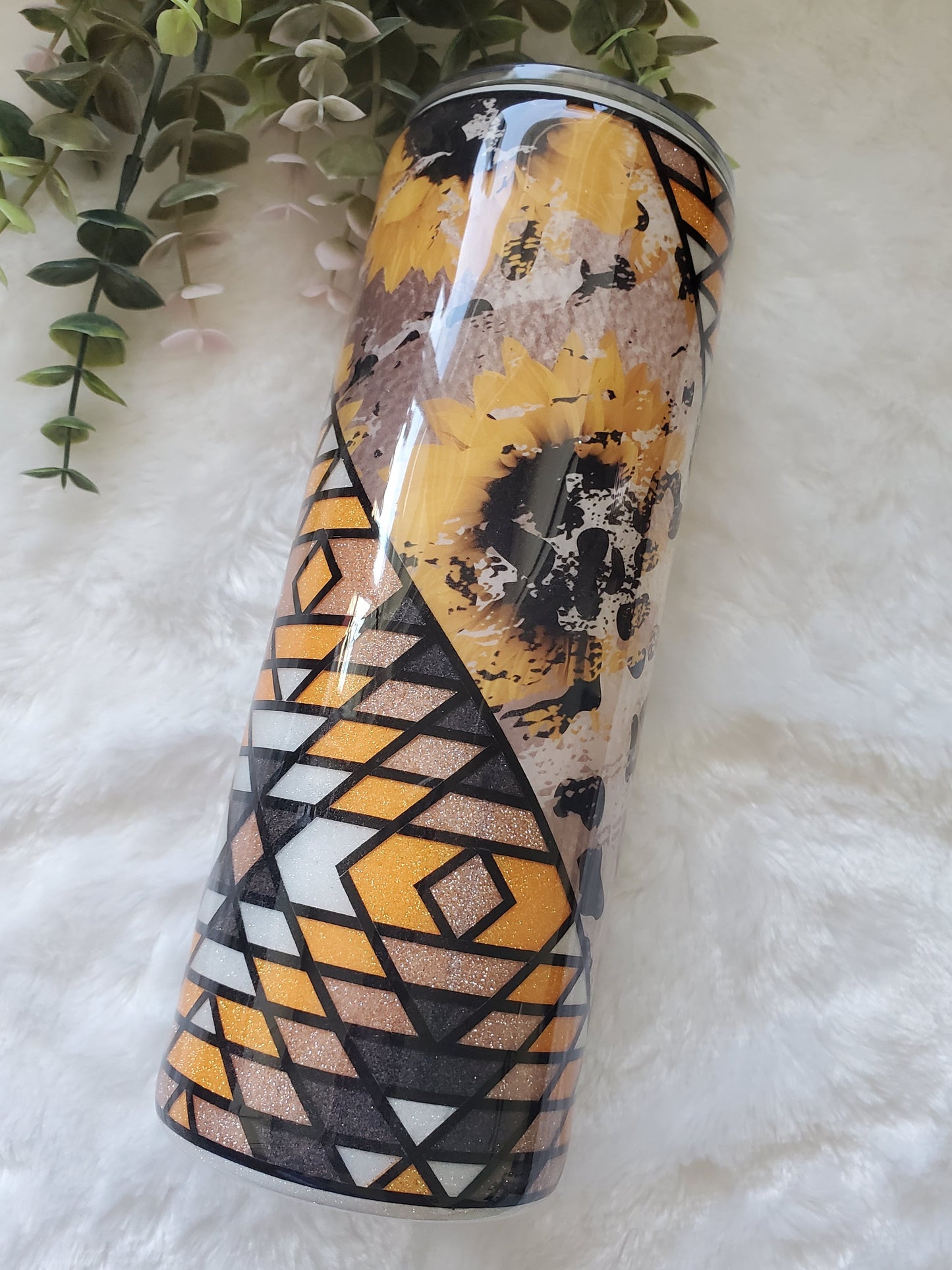 Sunflower leopard template Glitter Custom Tumbler - 24 oz Skinny - yellow black white